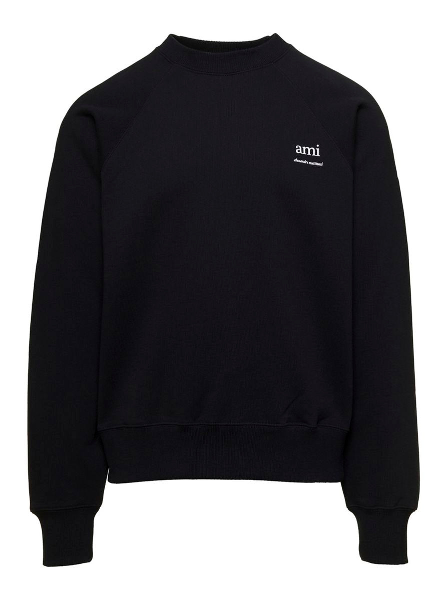 Black Crewneck Sweatshirt With Logo Lettering Detail On The Front And Adc Logo Embroidery On The Rear In Cotton Man