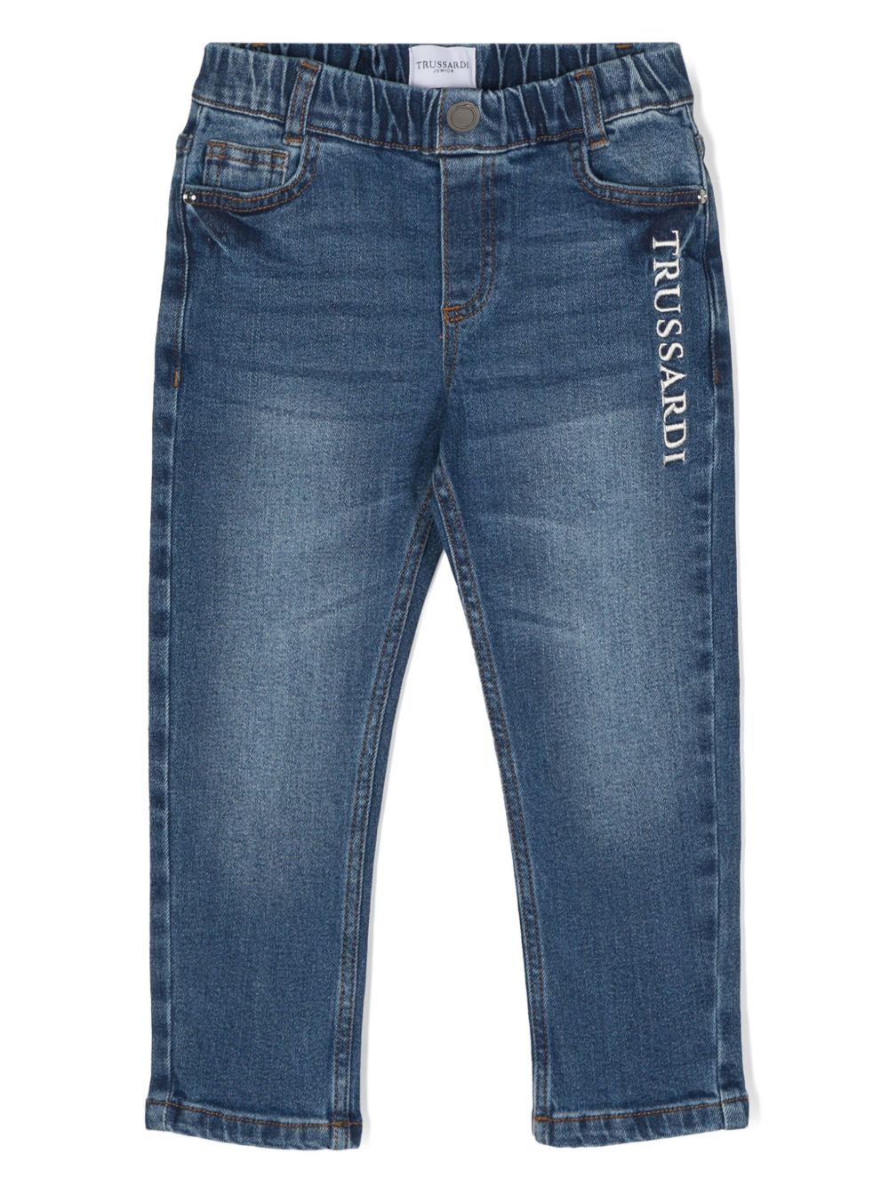 TRUSSARDI JUNIOR logo刺绣牛仔裤 - 蓝色