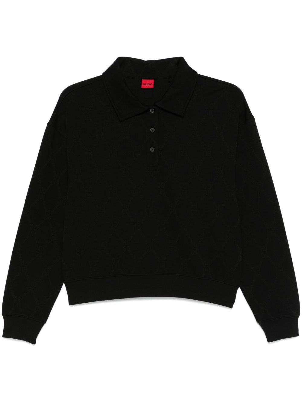 HUGO logo提花polo领上衣 - 黑色