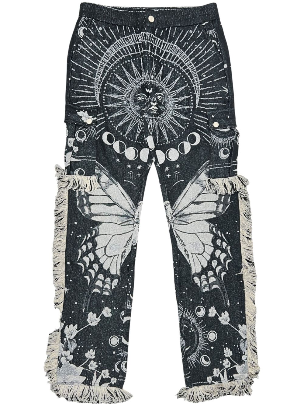 GUAPI tapestry-print jeans - 黑色