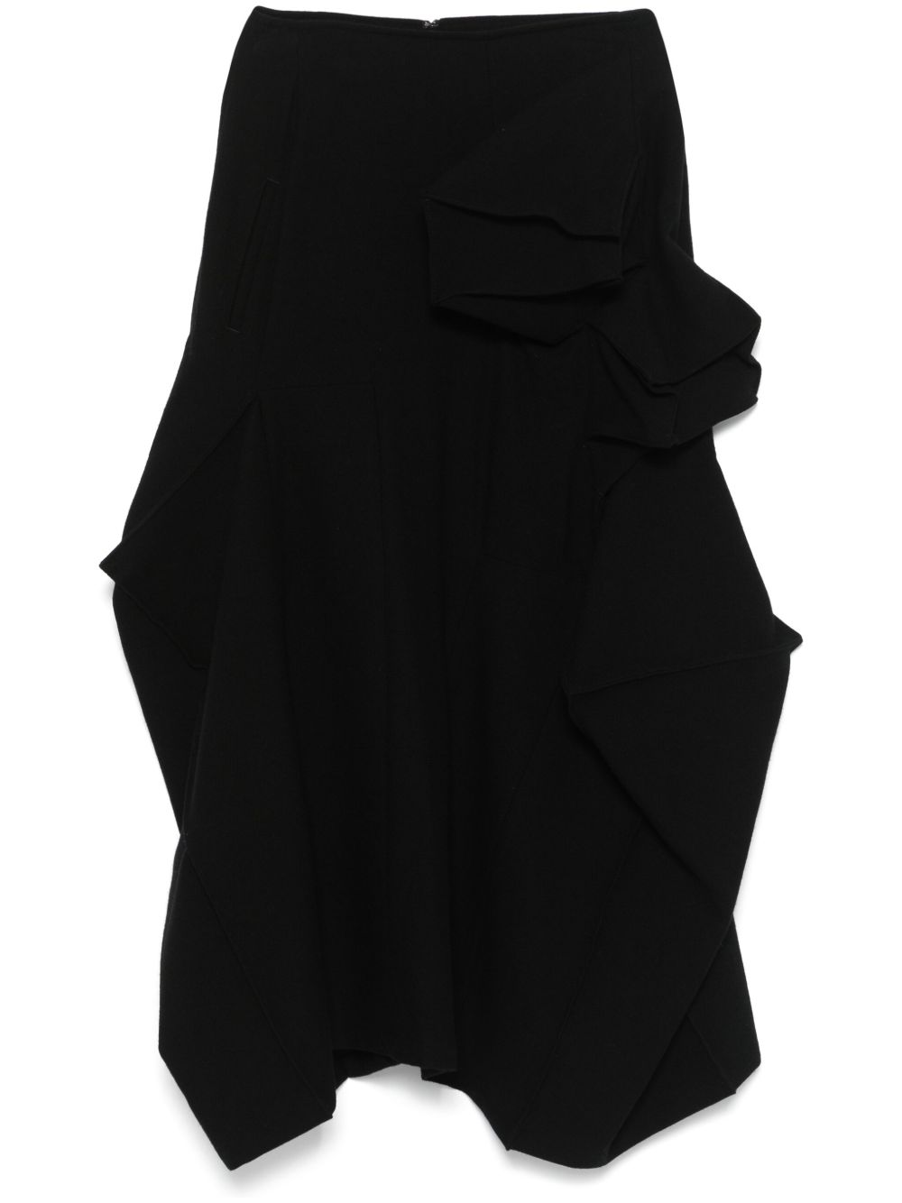 Yohji Yamamoto 立体贴花中长半身裙 - 黑色