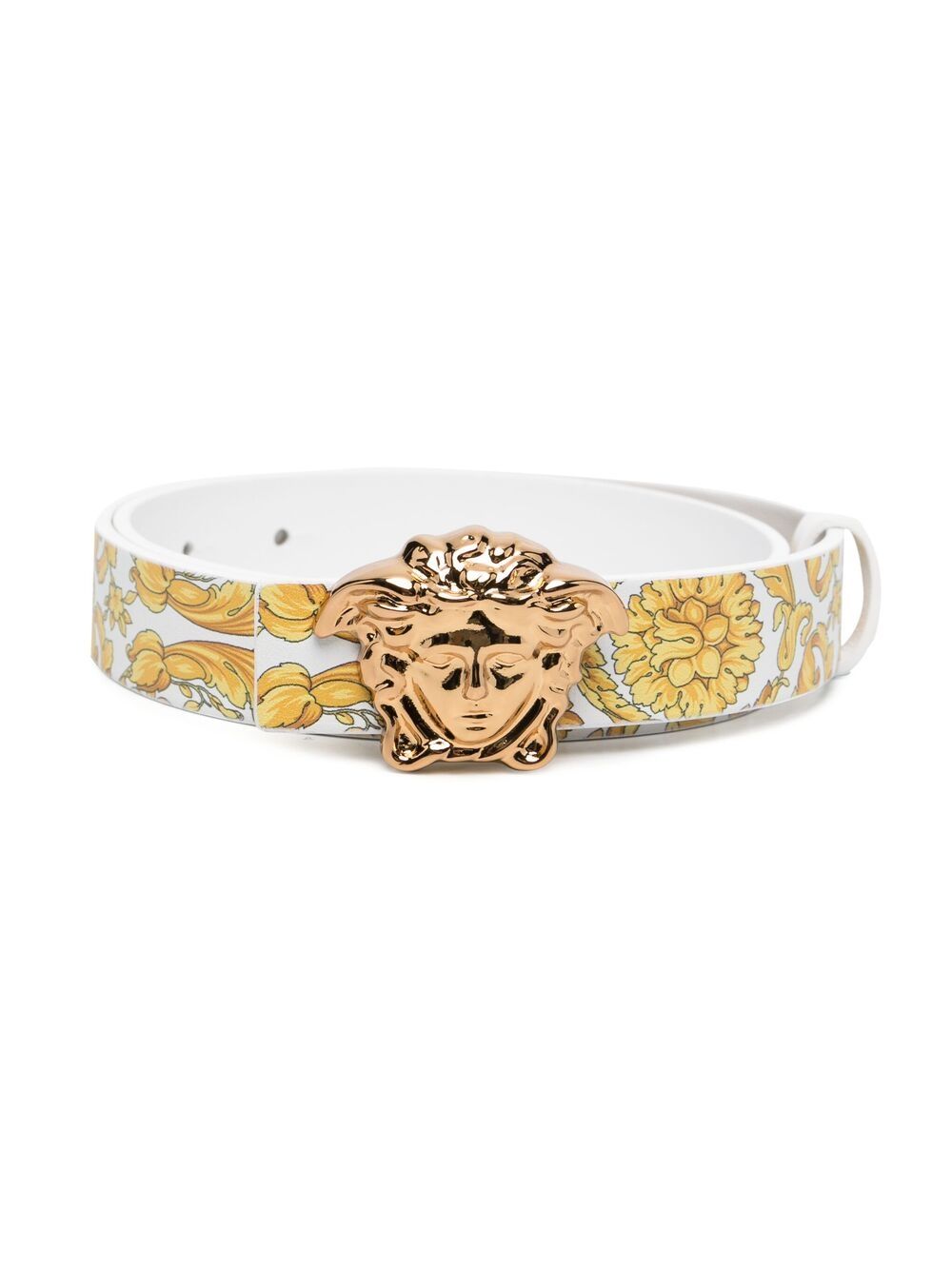 Versace Kids 范思哲 Medusa 扣环皮质腰带 - 白色