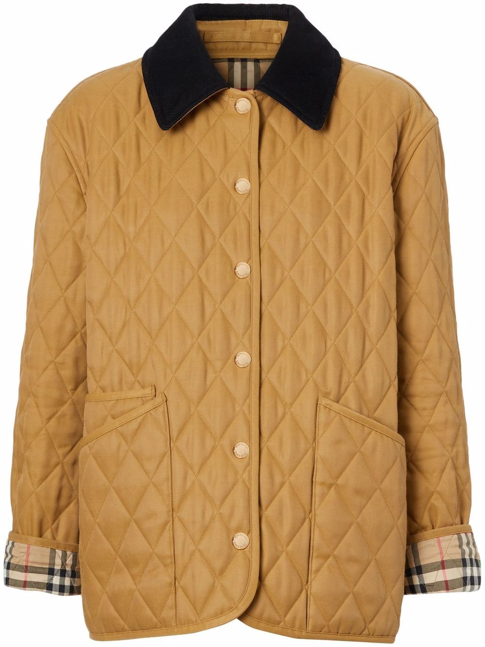Burberry 灯芯绒领菱纹绗缝夹克 - 褐色