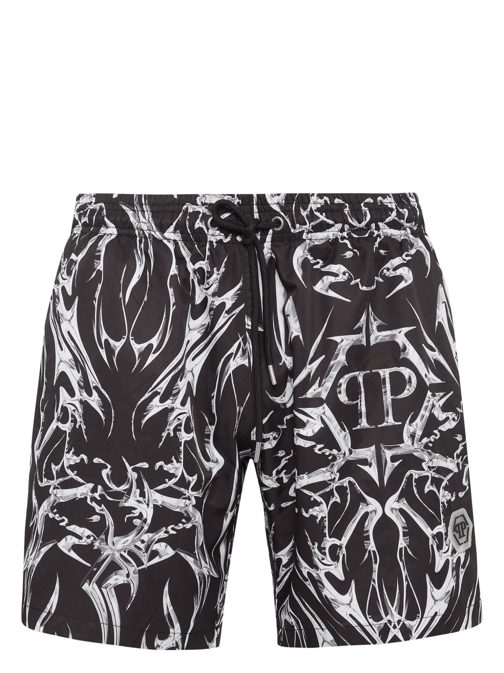 Philipp Plein logo印花泳裤 - 黑色