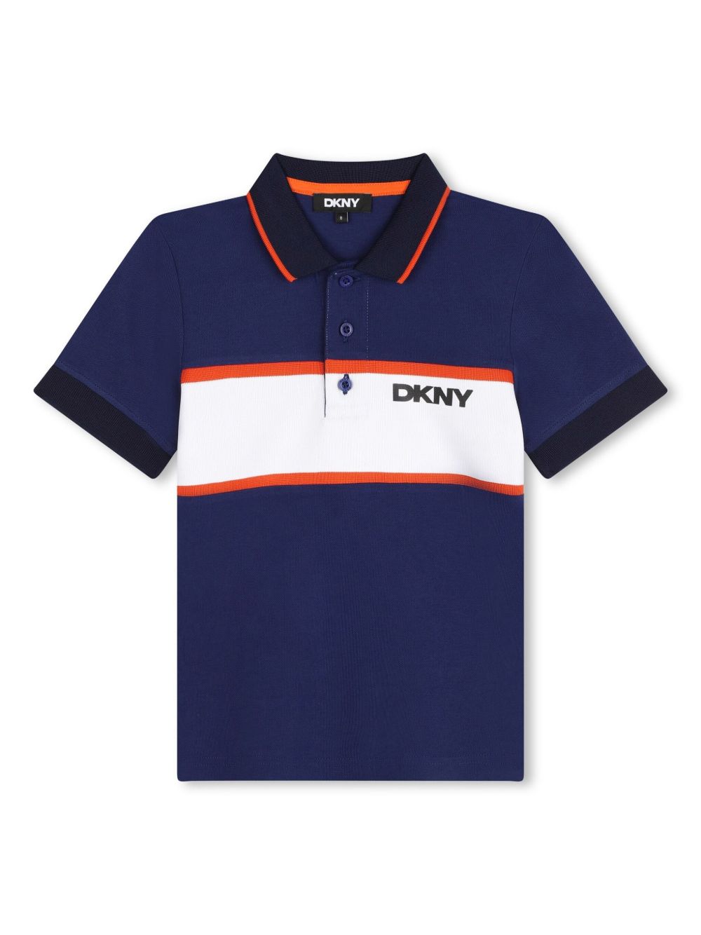 Dkny Kids logo印花条纹polo衫 - 蓝色