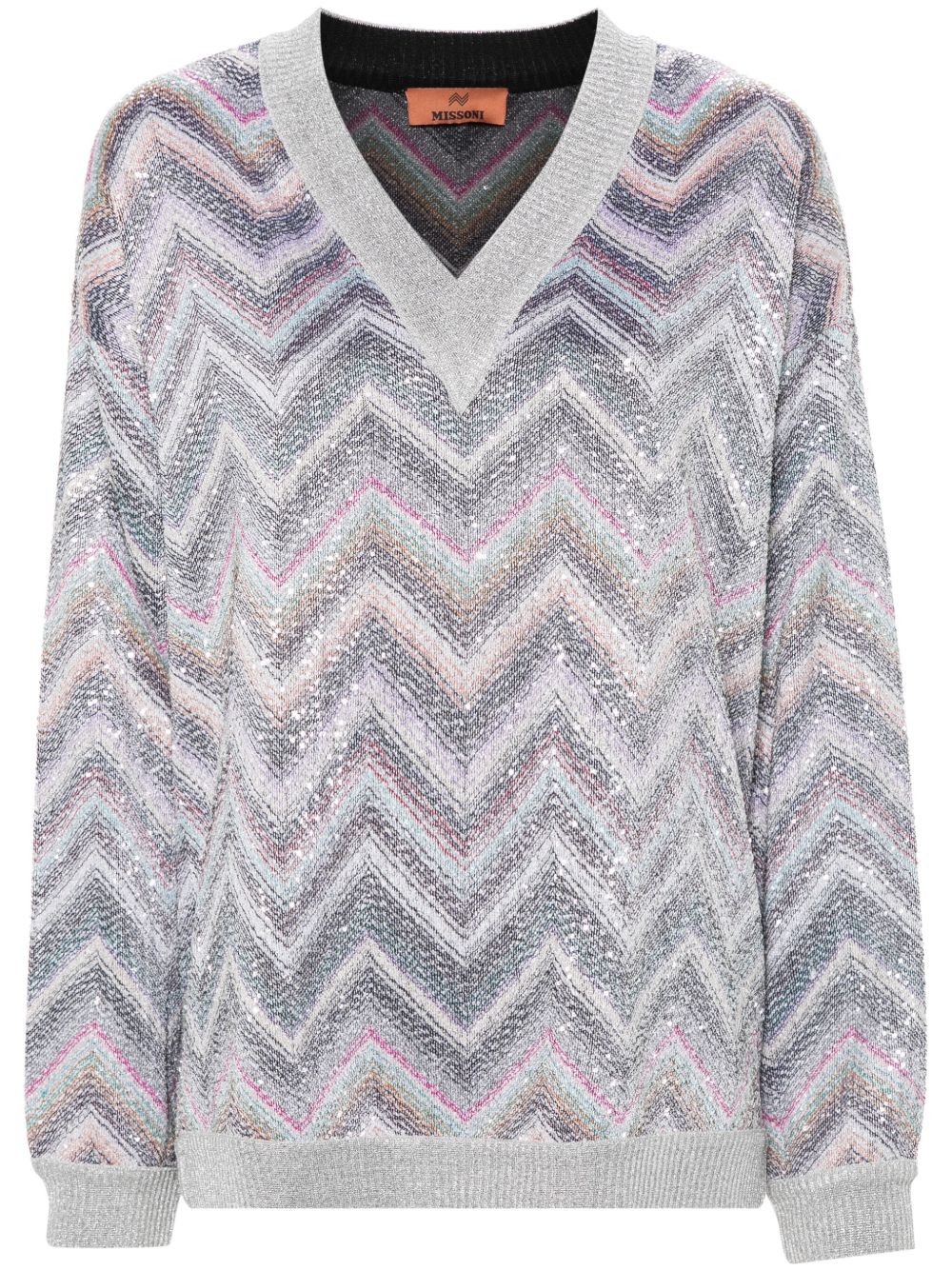 Missoni Z字形图案亮片缀饰毛衣 - 灰色