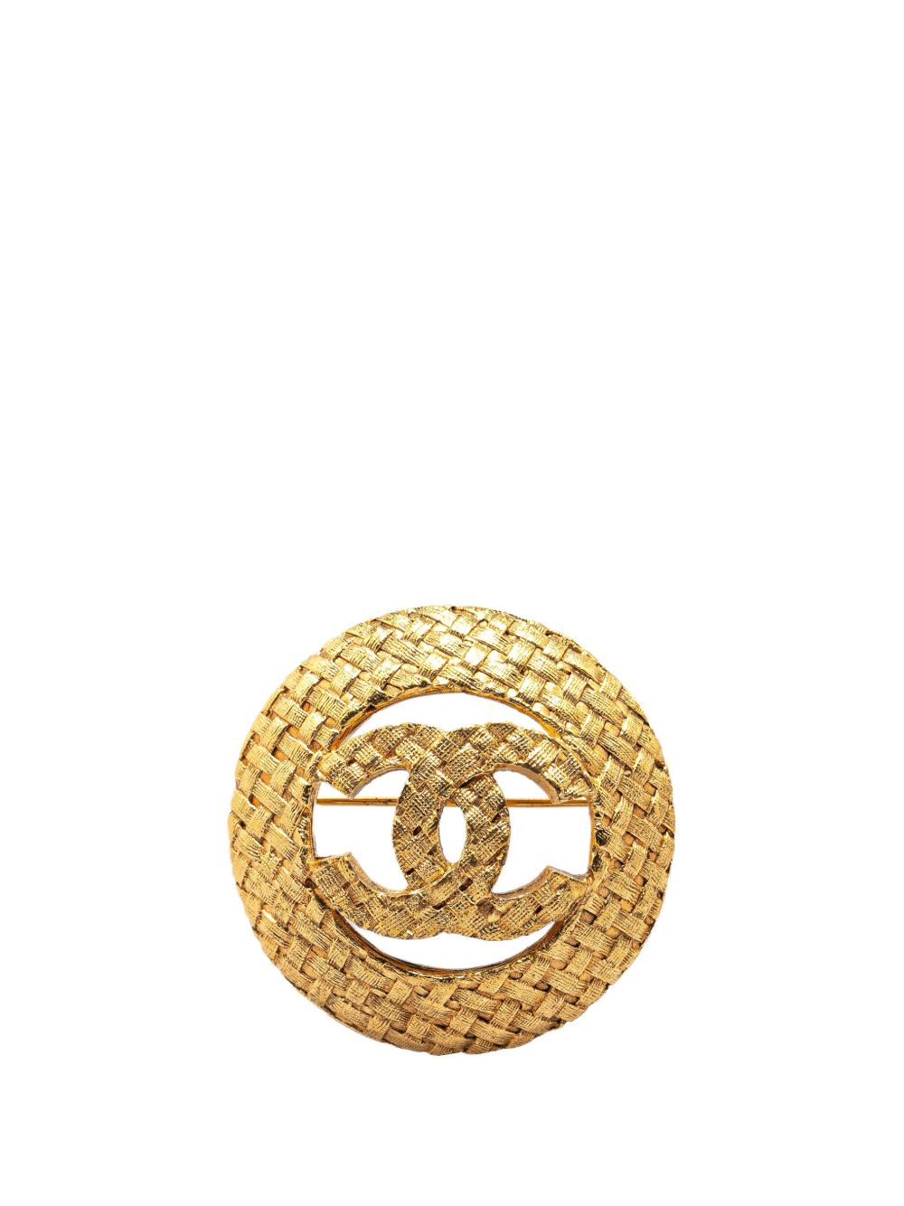 CHANEL Pre-Owned Gold Plated CC Round 胸针（1900年代典藏款） - 金色