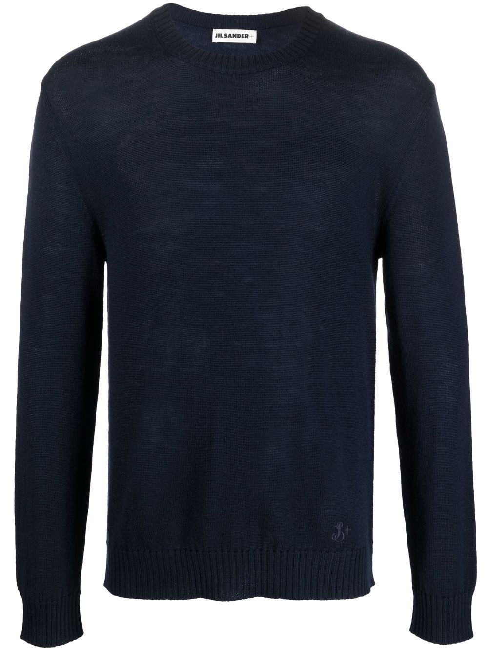 Jil Sander logo刺绣圆领毛衣 - 蓝色