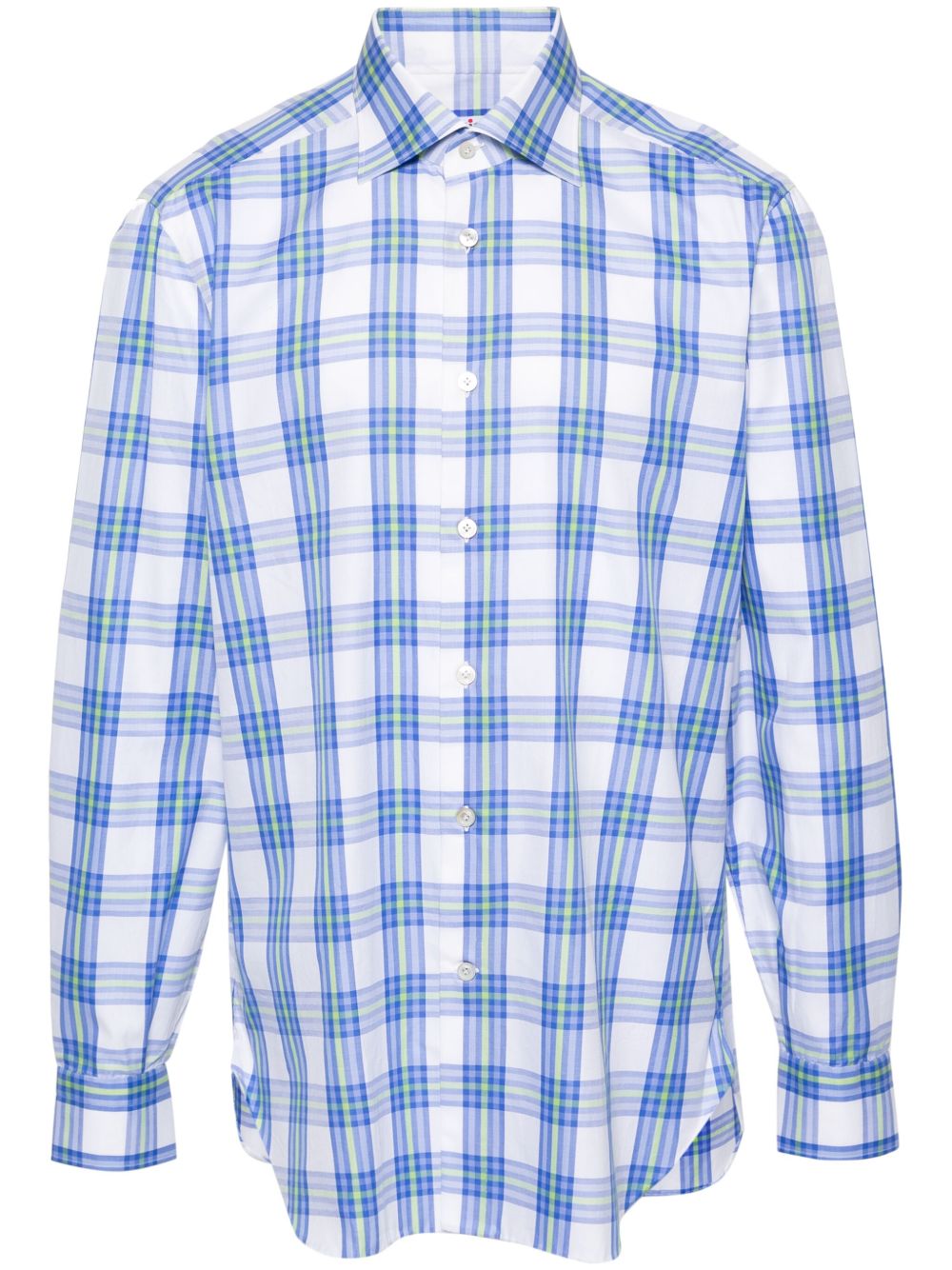 Kiton 格纹棉衬衫 - 蓝色