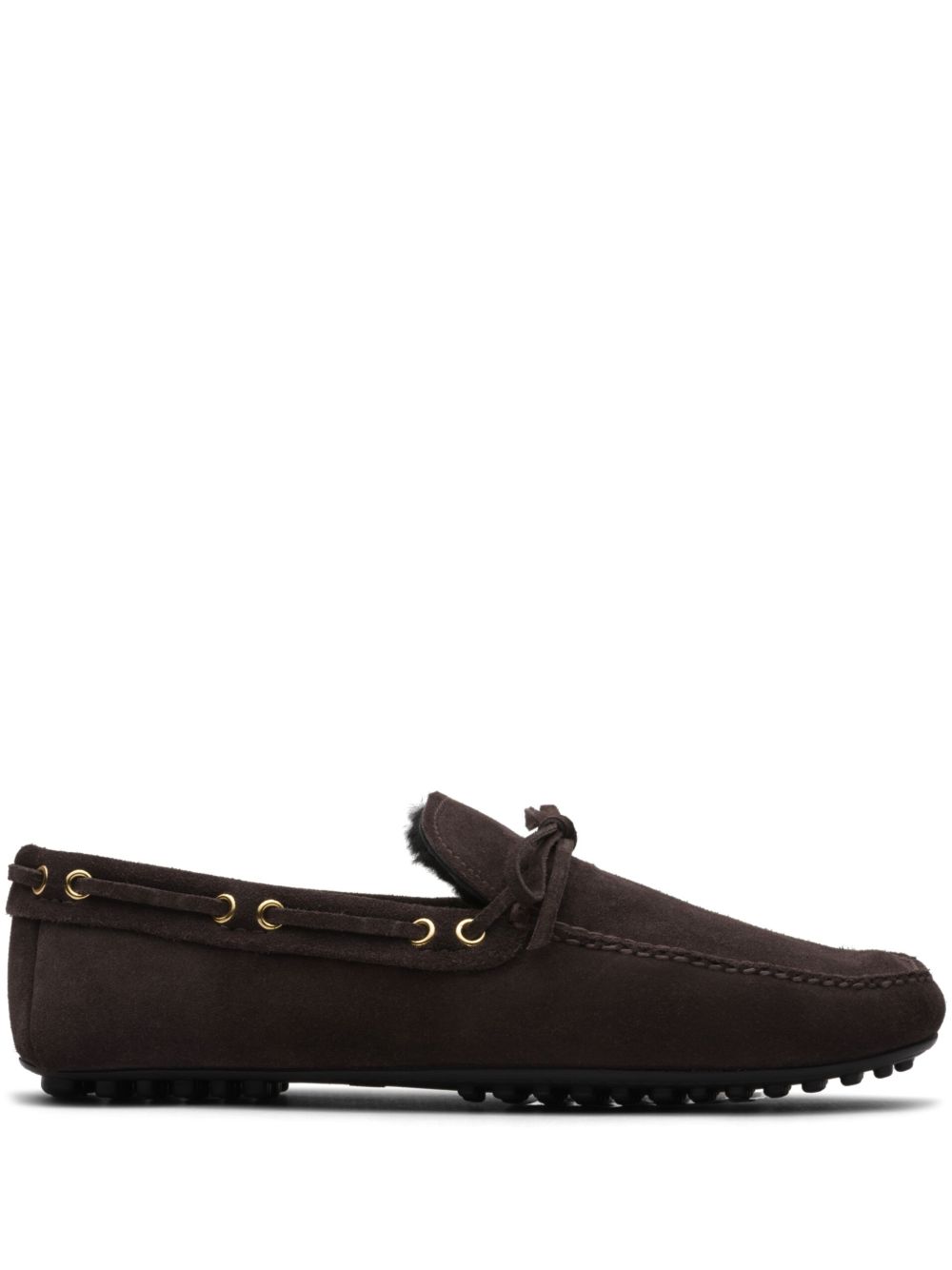 Car Shoe 皮草衬里绒面皮乐福鞋 - 褐色