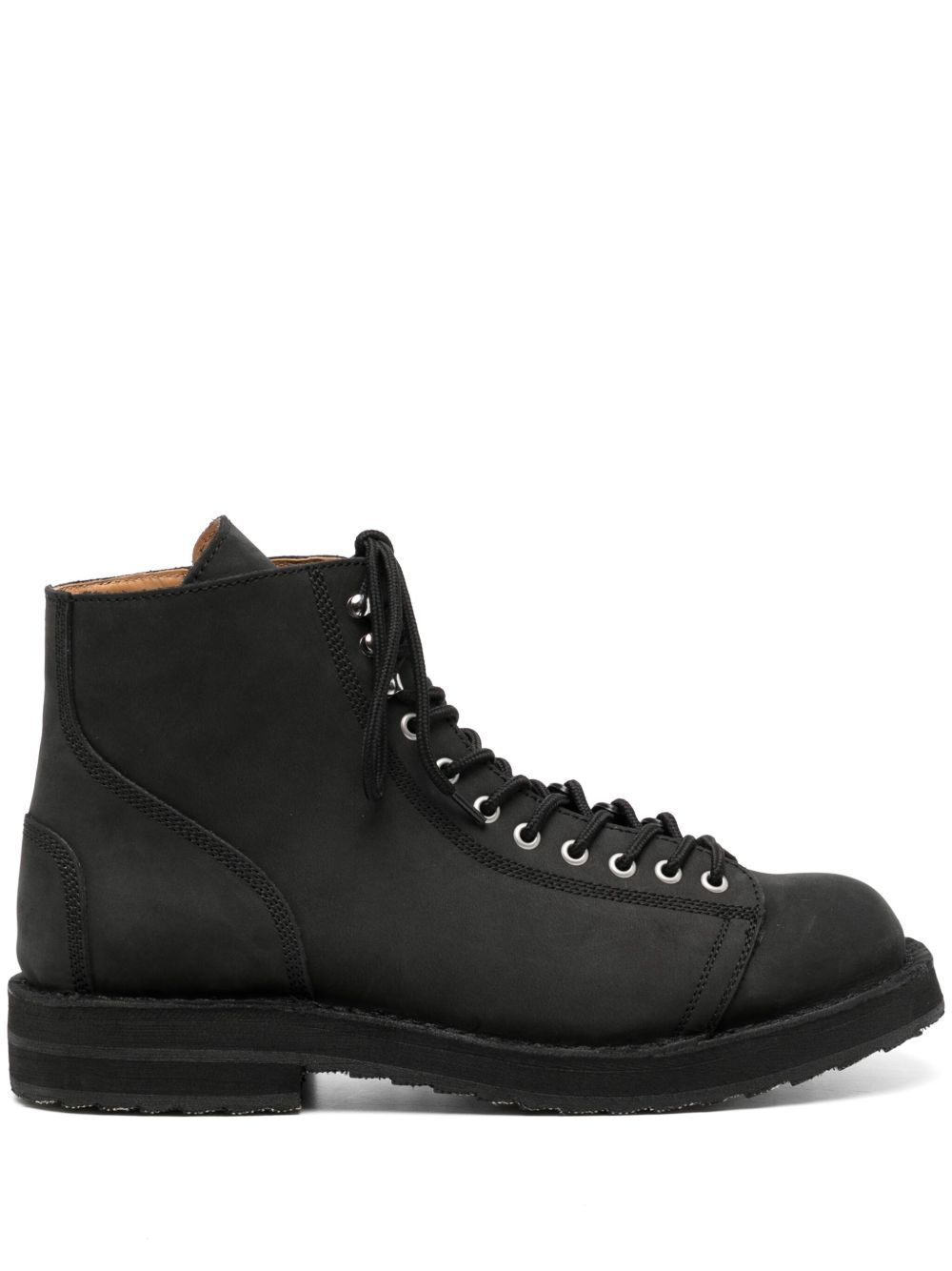 Yohji Yamamoto 系带绒面皮靴 - 黑色