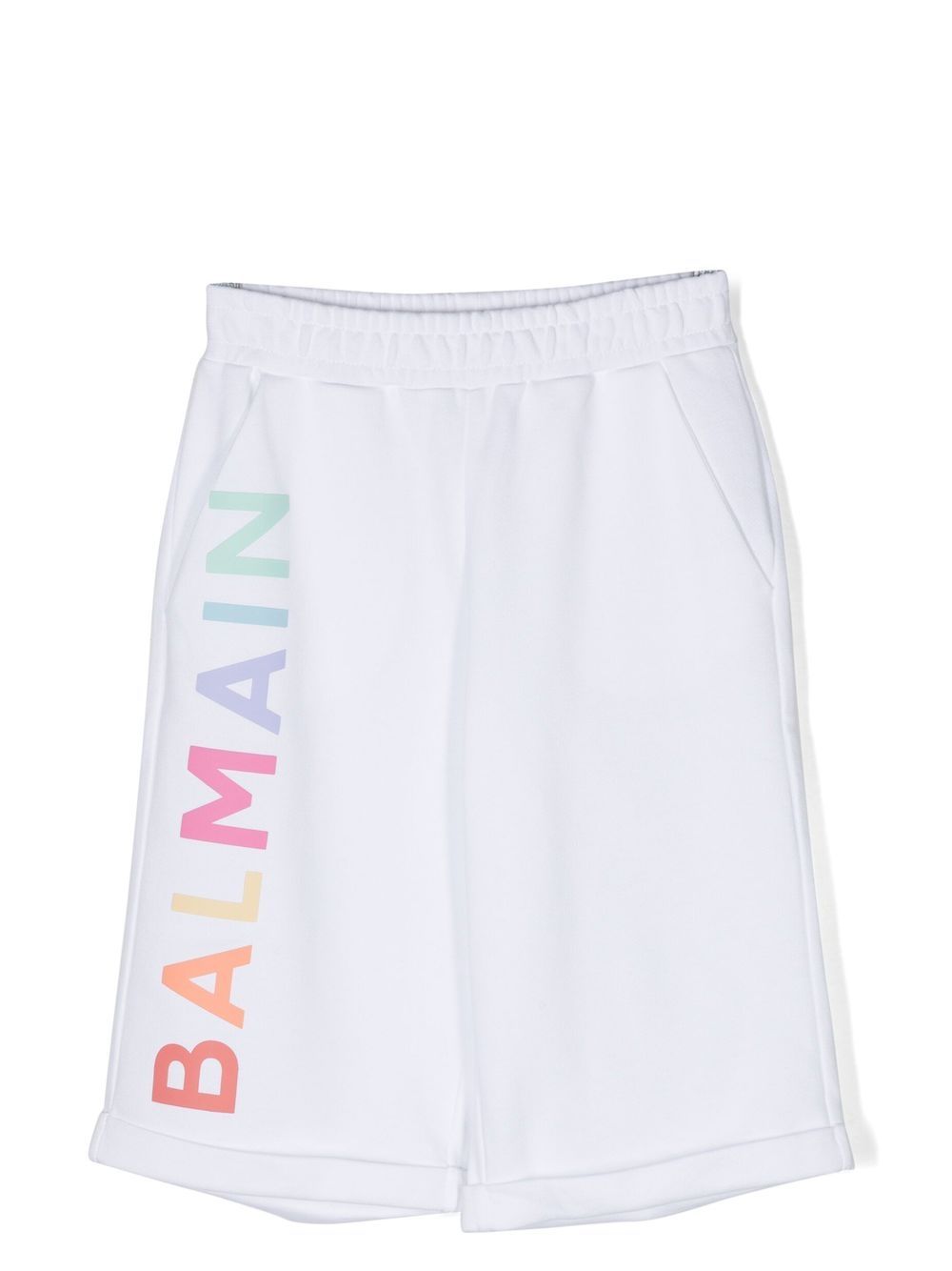 Balmain Kids logo印花平纹针织短裤 - 白色