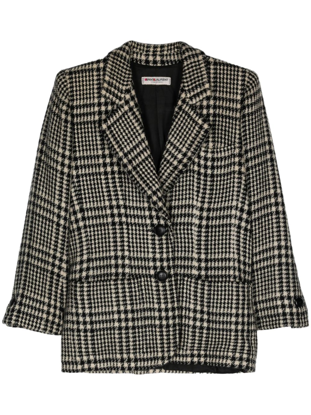 Saint Laurent Pre-Owned 千鸟格纹西装夹克（1980年代典藏款） - 黑色