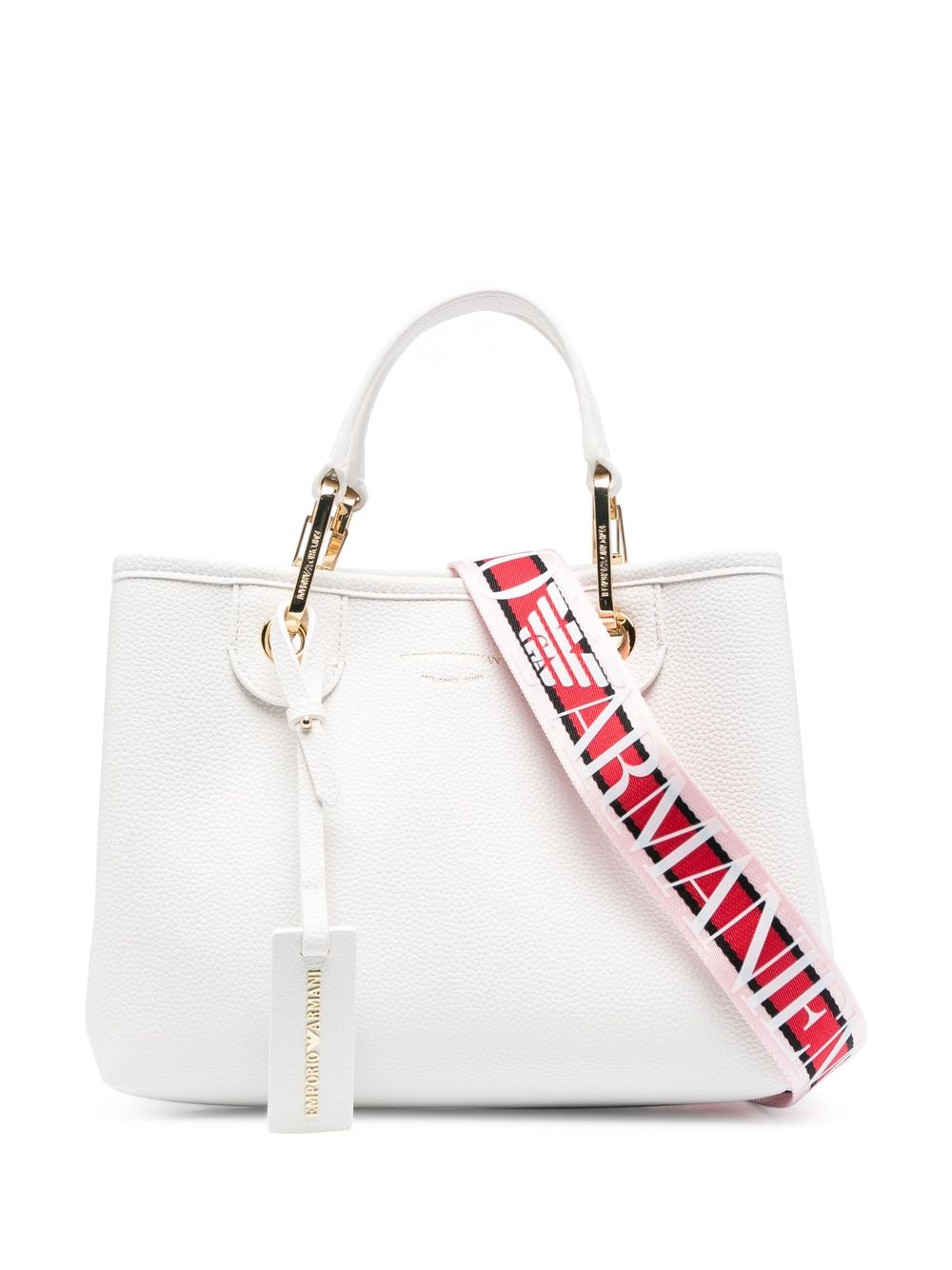 Emporio Armani logo饰带托特包 - 白色