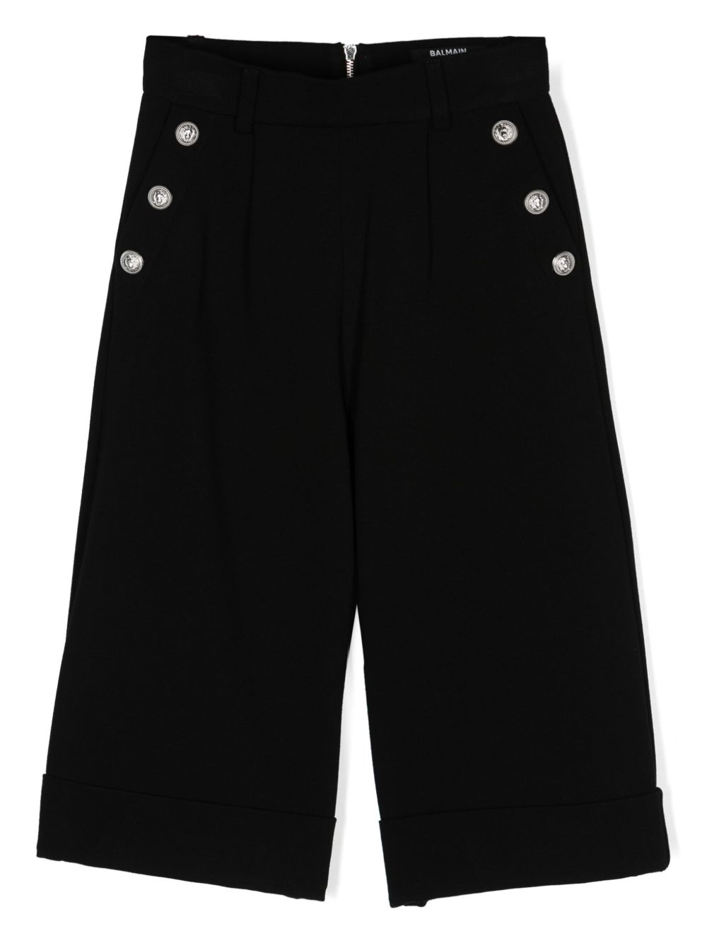 Balmain Kids 褶饰细节阔腿裤 - 黑色