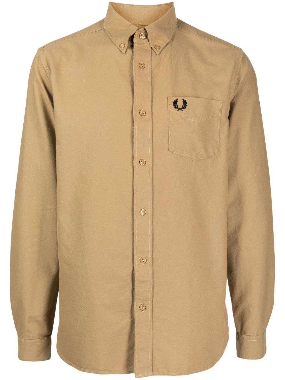 Fred Perry logo刺绣棉衬衫 - 褐色