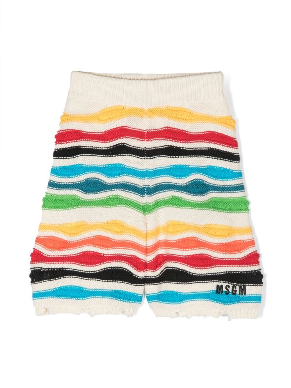 MSGM Kids 彩色仿旧针织短裤 - 中性色