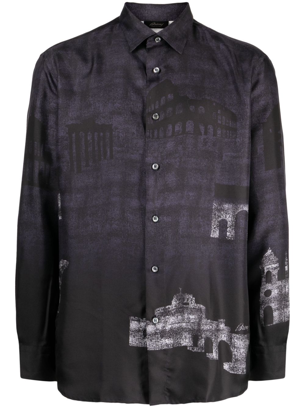 Brioni 图案印花真丝衬衫 - 蓝色