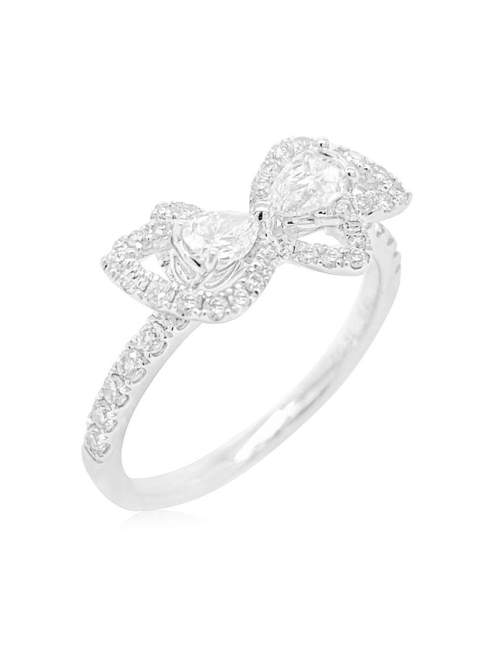 HYT Jewelry 铂金钻石蝴蝶结戒指 - 银色