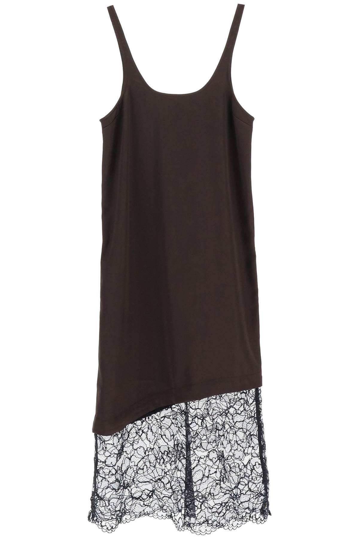 Ganni Satin Slip Dress With Lace Insert