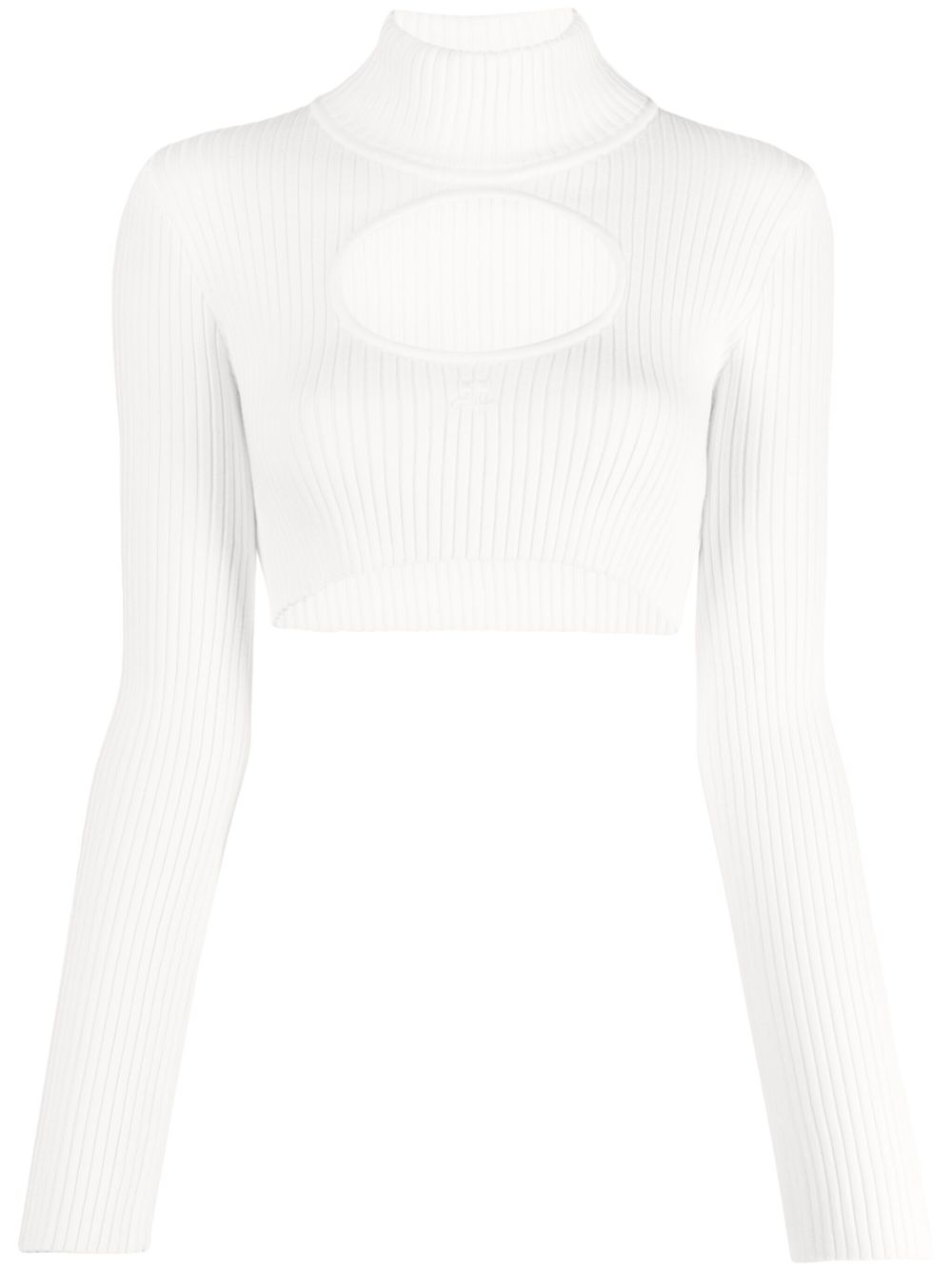 Courrèges logo刺绣镂空毛衣 - 白色