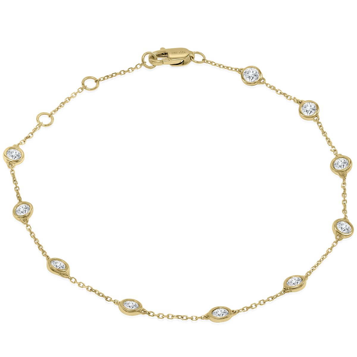 3/4 Carat TW Bezel Set Genuine Diamond Station Bracelet in 14K Yellow Gold