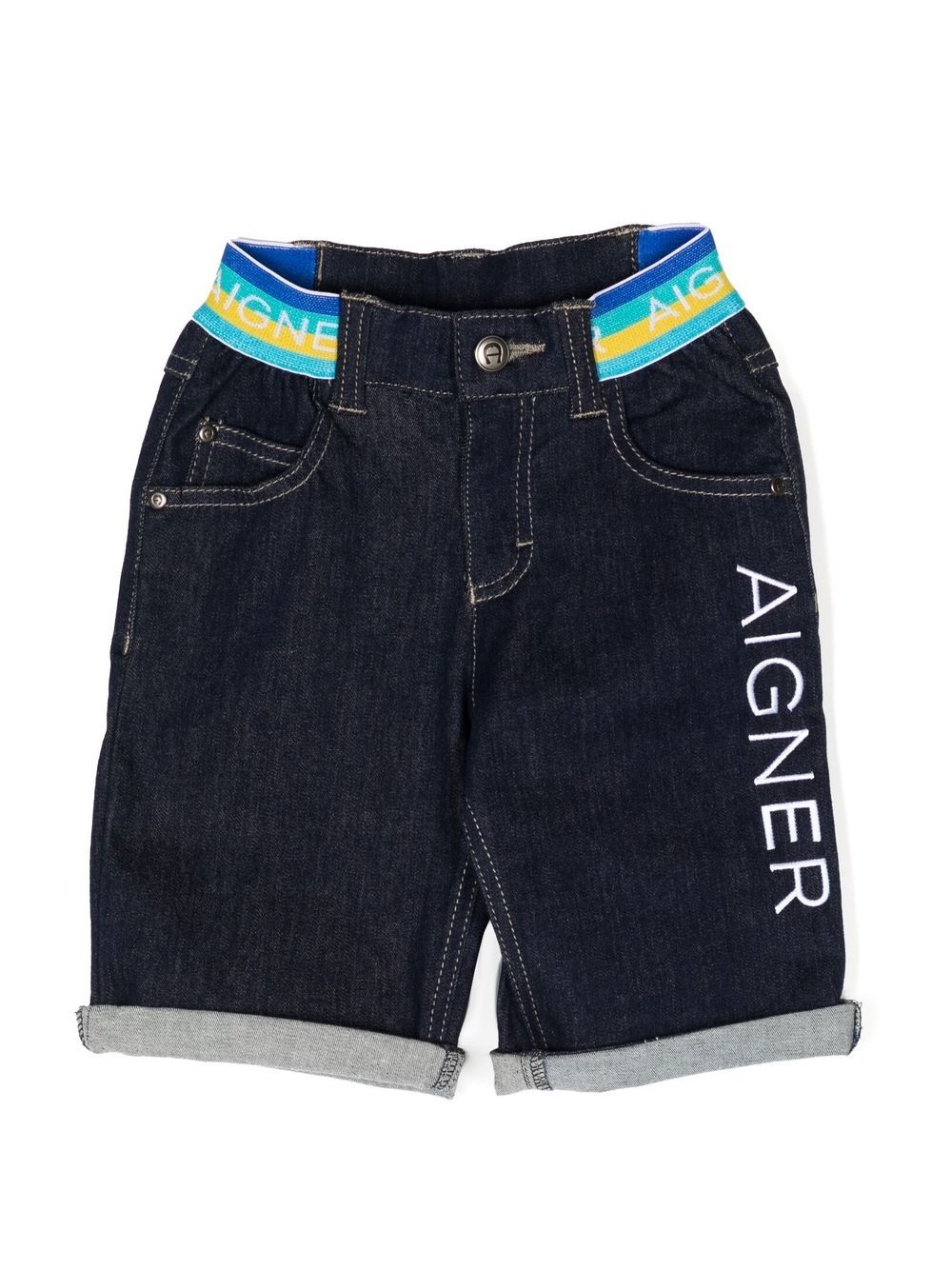Aigner Kids logo刺绣牛仔短裤 - 蓝色
