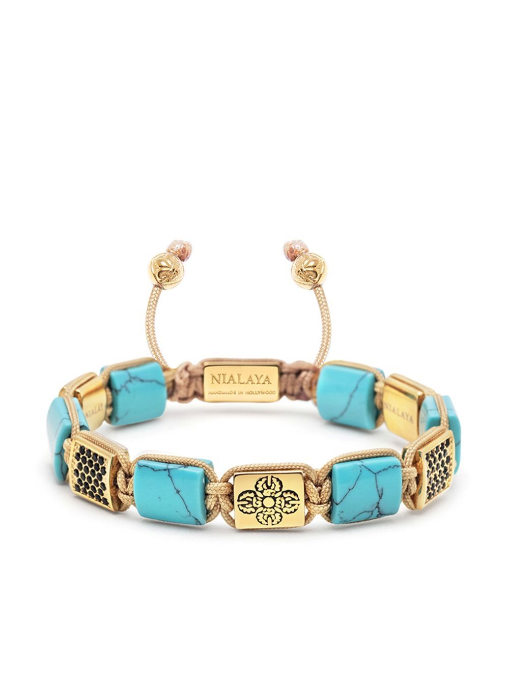 Nialaya Jewelry 抽绳扁珠手链 - 金色