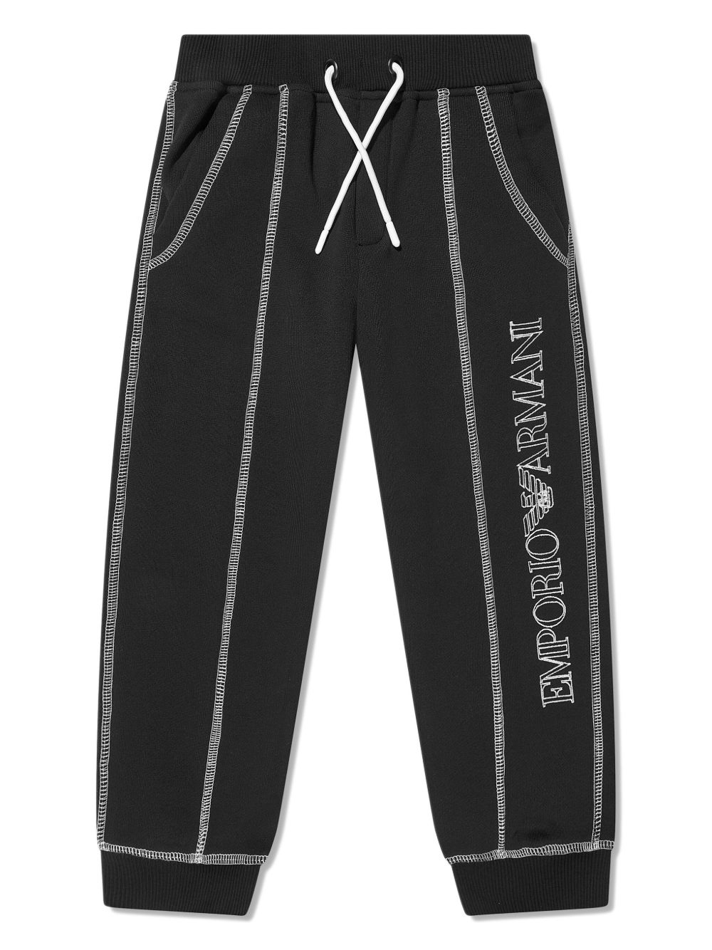 Emporio Armani Kids logo刺绣棉混纺长裤 - 黑色