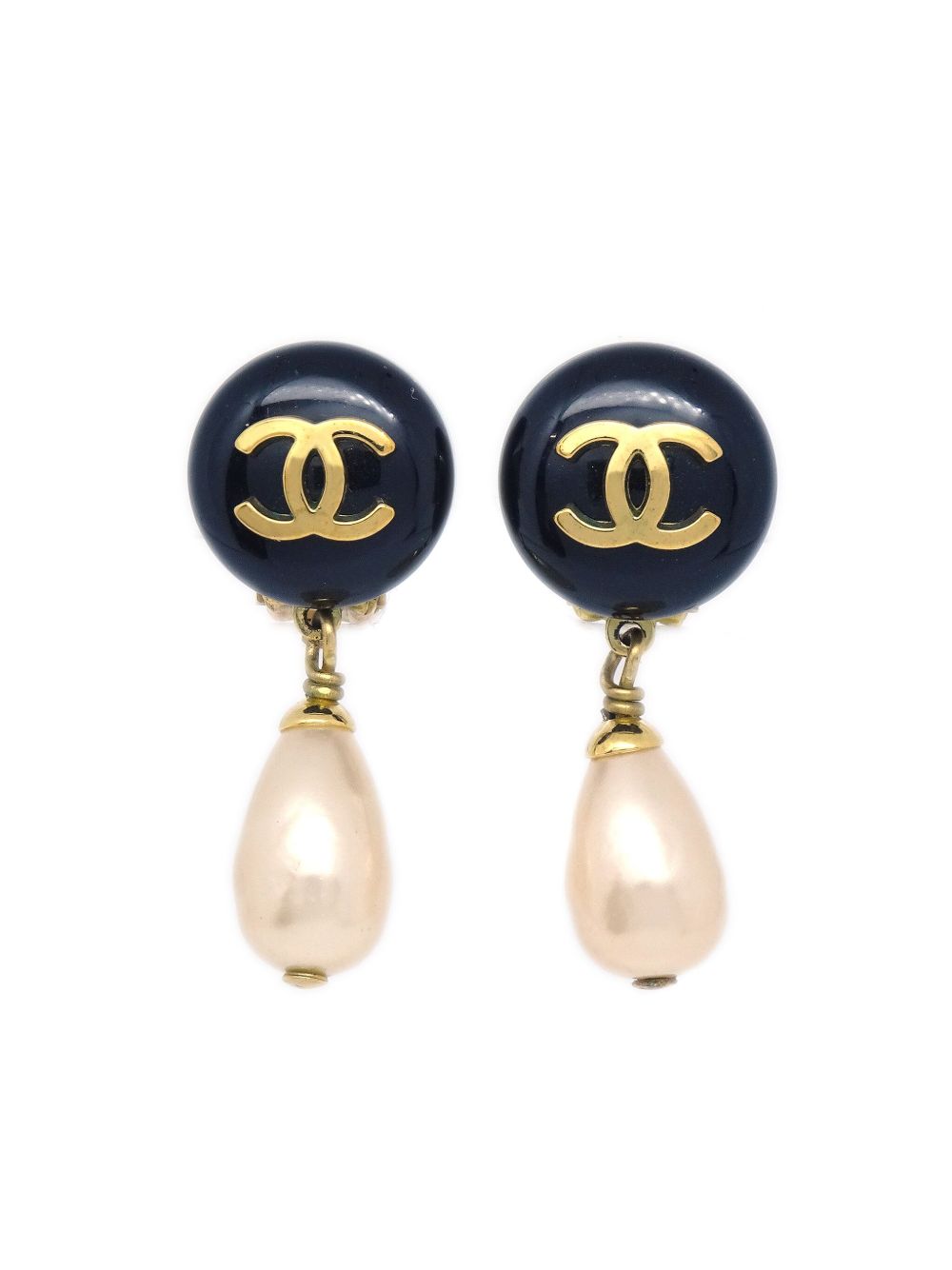 CHANEL Pre-Owned CC 人造珍珠夹扣式耳环（1994年典藏款） - 金色
