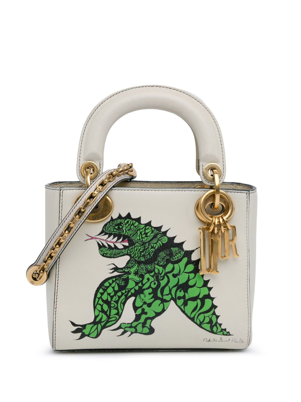Christian Dior Pre-Owned Limited Edition Niki De Saint Phalle Mini Dragon Calfskin Lady Dior 斜挎包（2017年典藏款） - 白色
