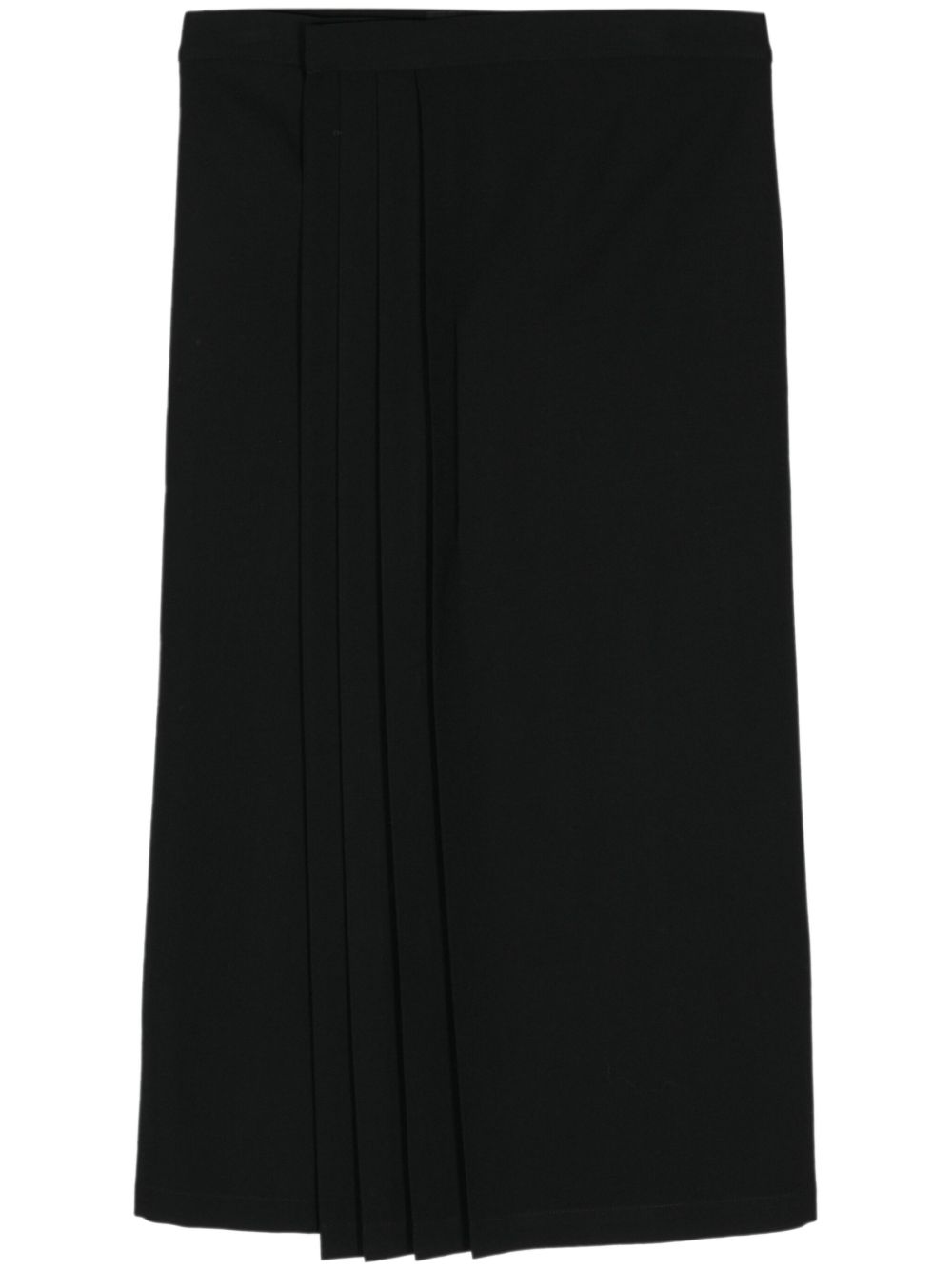 Yohji Yamamoto 褶饰羊毛中长半身裙 - 黑色