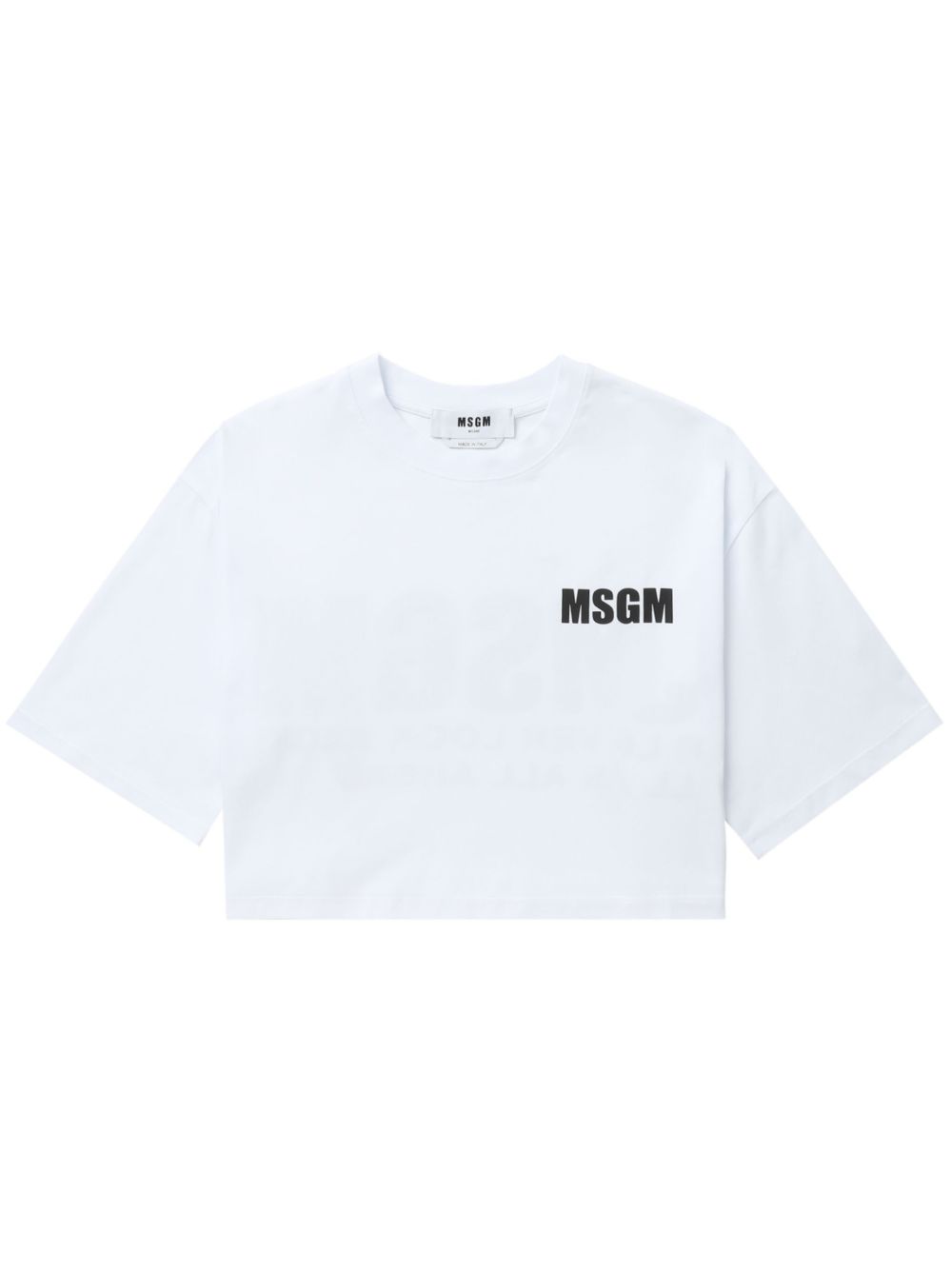 MSGM logo印花棉短款T恤 - 白色