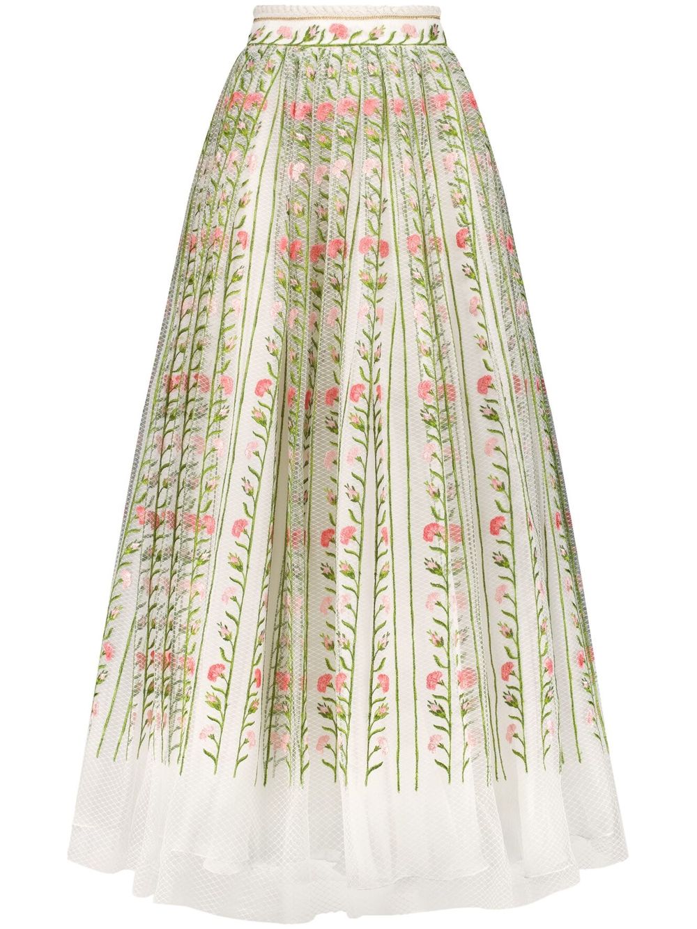 Giambattista Valli 花卉刺绣超长半身裙 - 绿色