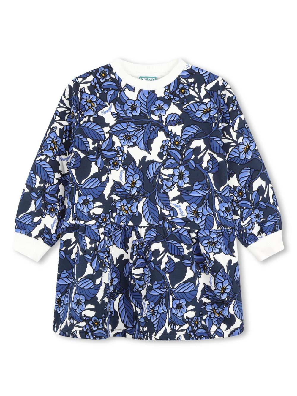 Kenzo Kids 花卉印花棉卫衣式连衣裙 - 蓝色