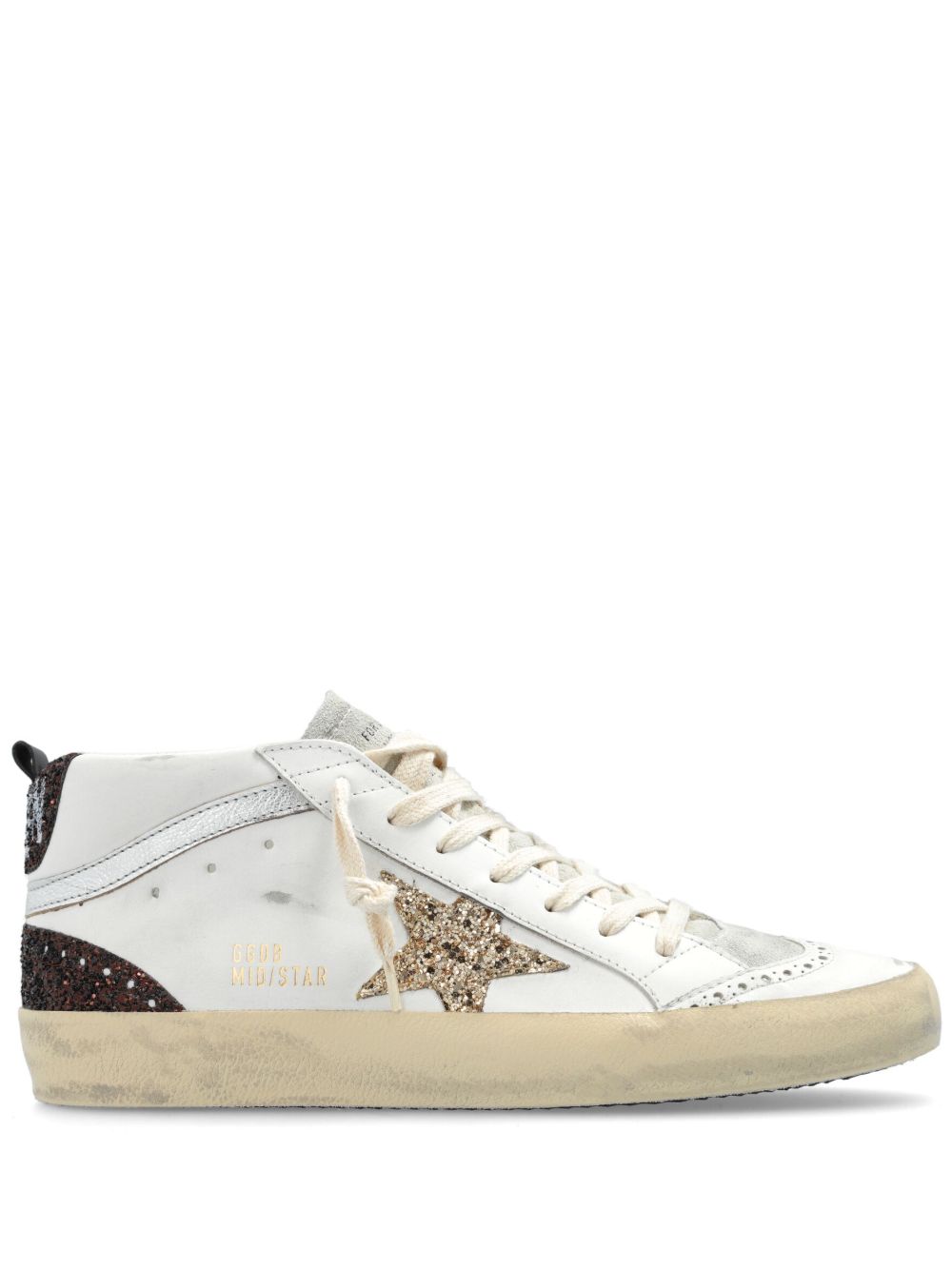 Golden Goose Mid Star 亮片金葱细节运动鞋 - 白色