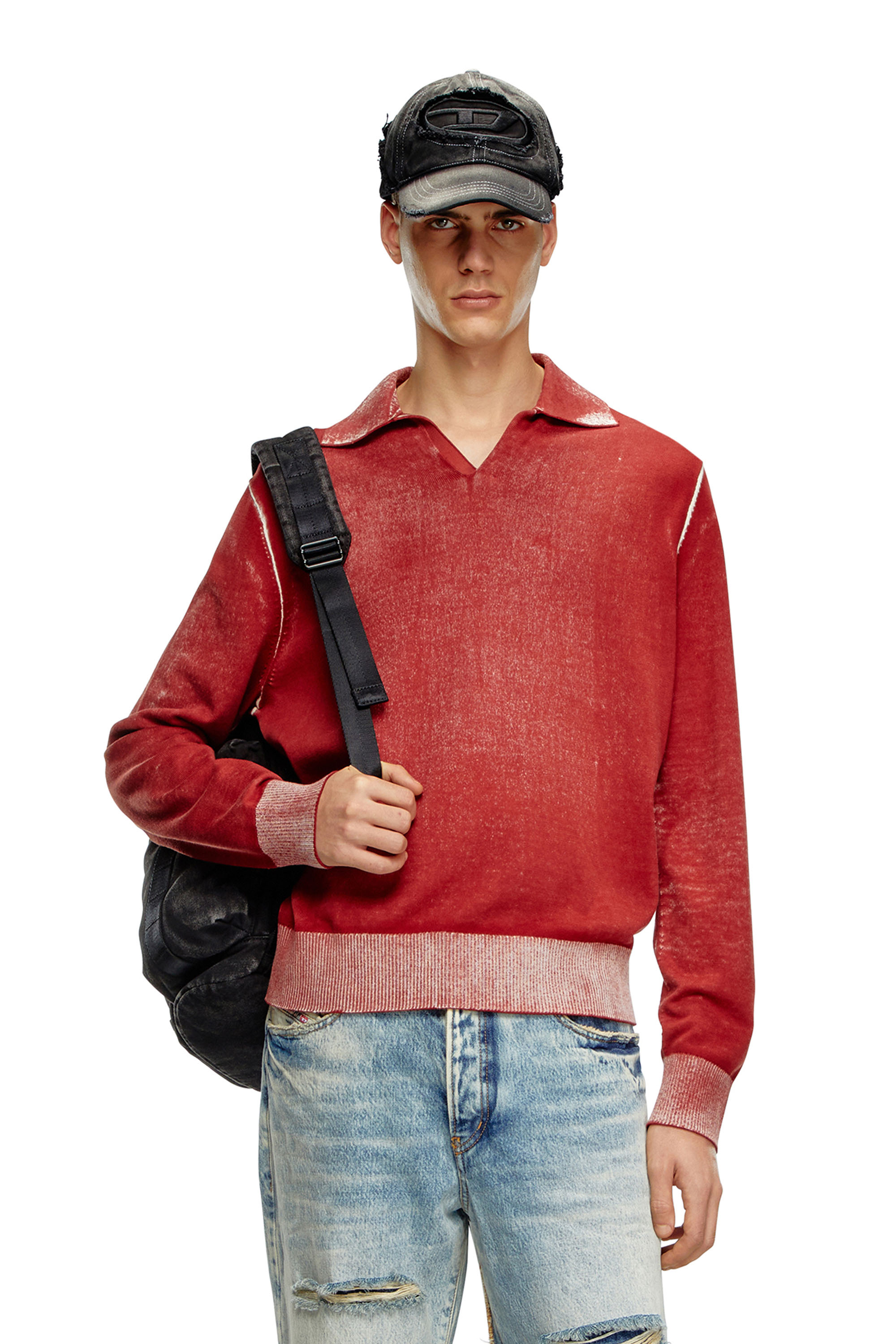 Diesel - Reverse-print polo jumper - Knitwear - Man - Red
