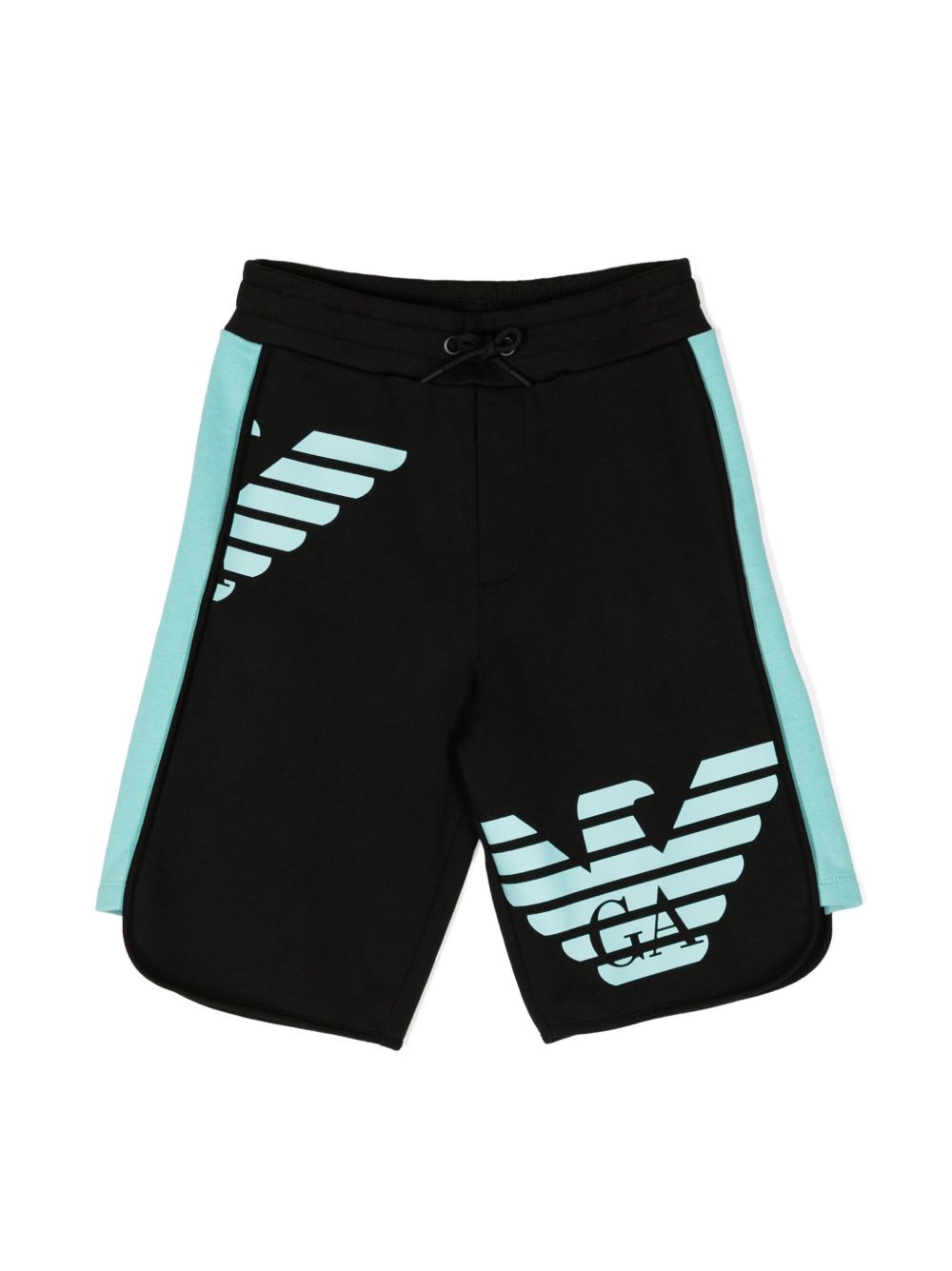 Emporio Armani Kids logo印花棉短裤 - 黑色