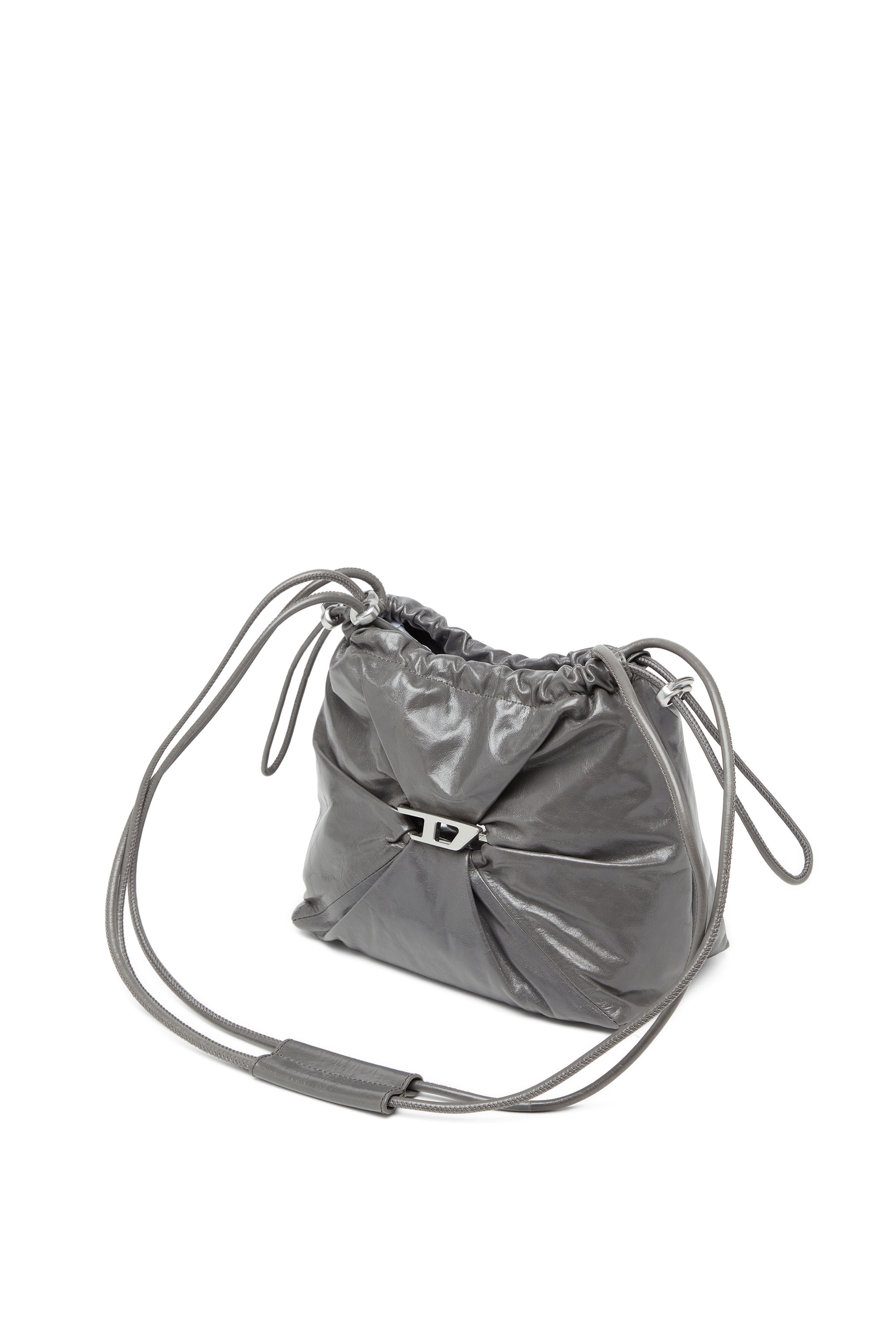 Diesel - Scrunch-D-Bucket bag in shiny wrinkled leather - Crossbody Bags - Woman - Grey