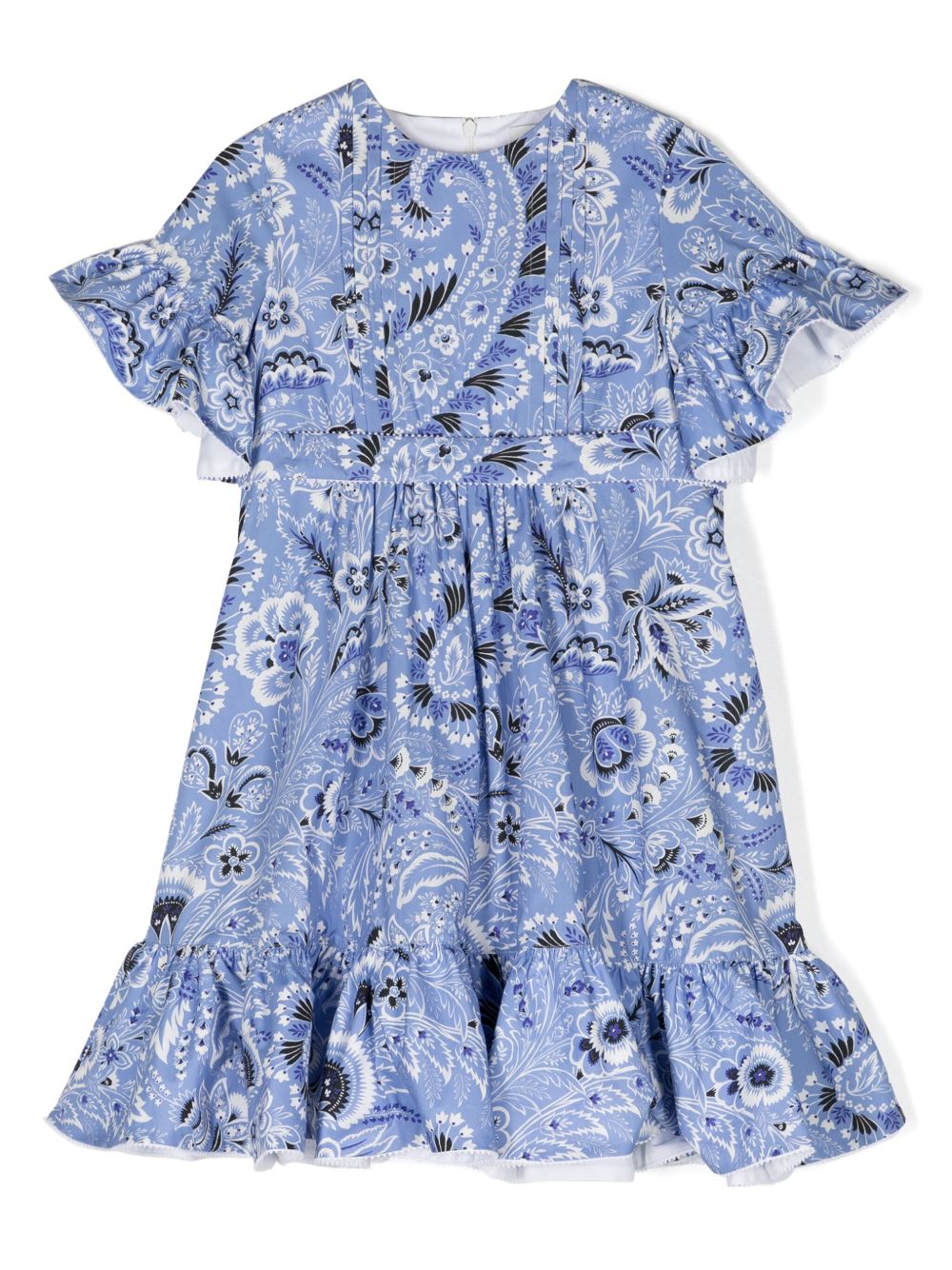 ETRO KIDS 佩斯理印花束腰连衣裙 - 蓝色