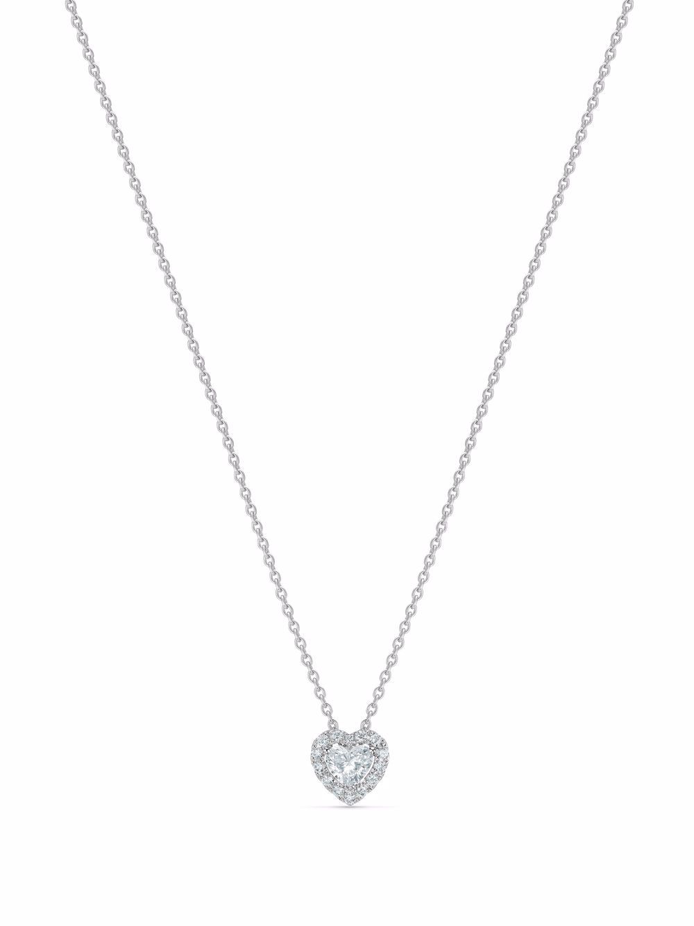 De Beers Jewellers Aura 18K白金心形钻石吊饰项链 - 银色