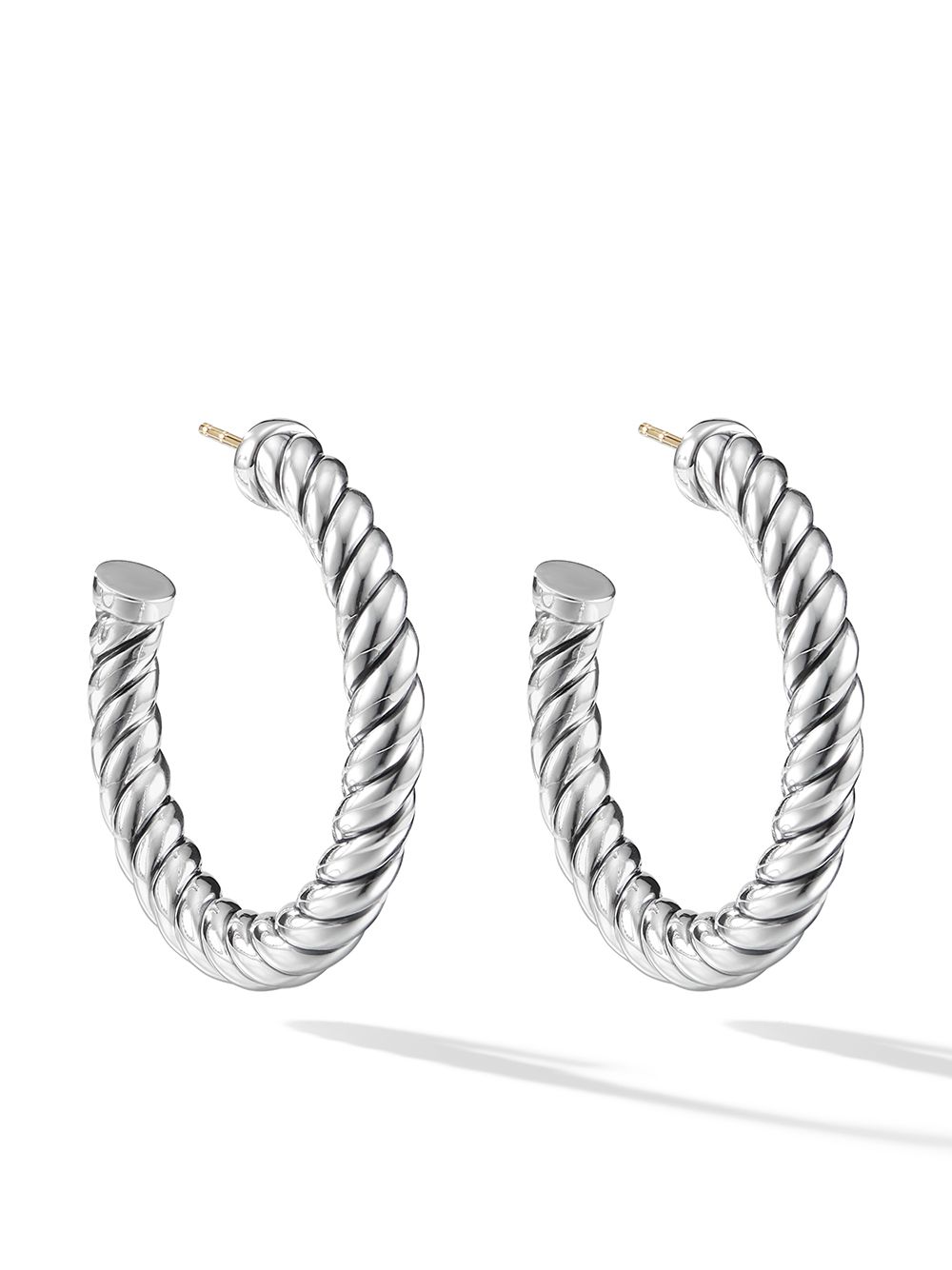 David Yurman 纯银 Sculpted Cable 圈形耳环 - 银色
