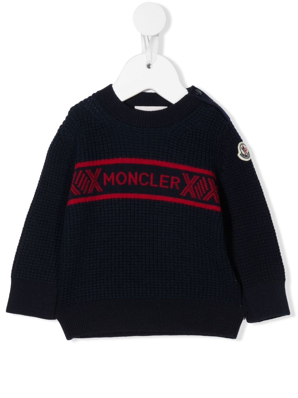 Moncler Enfant 盟可睐 Enfant logo嵌花针织初剪羊毛毛衣 - 蓝色