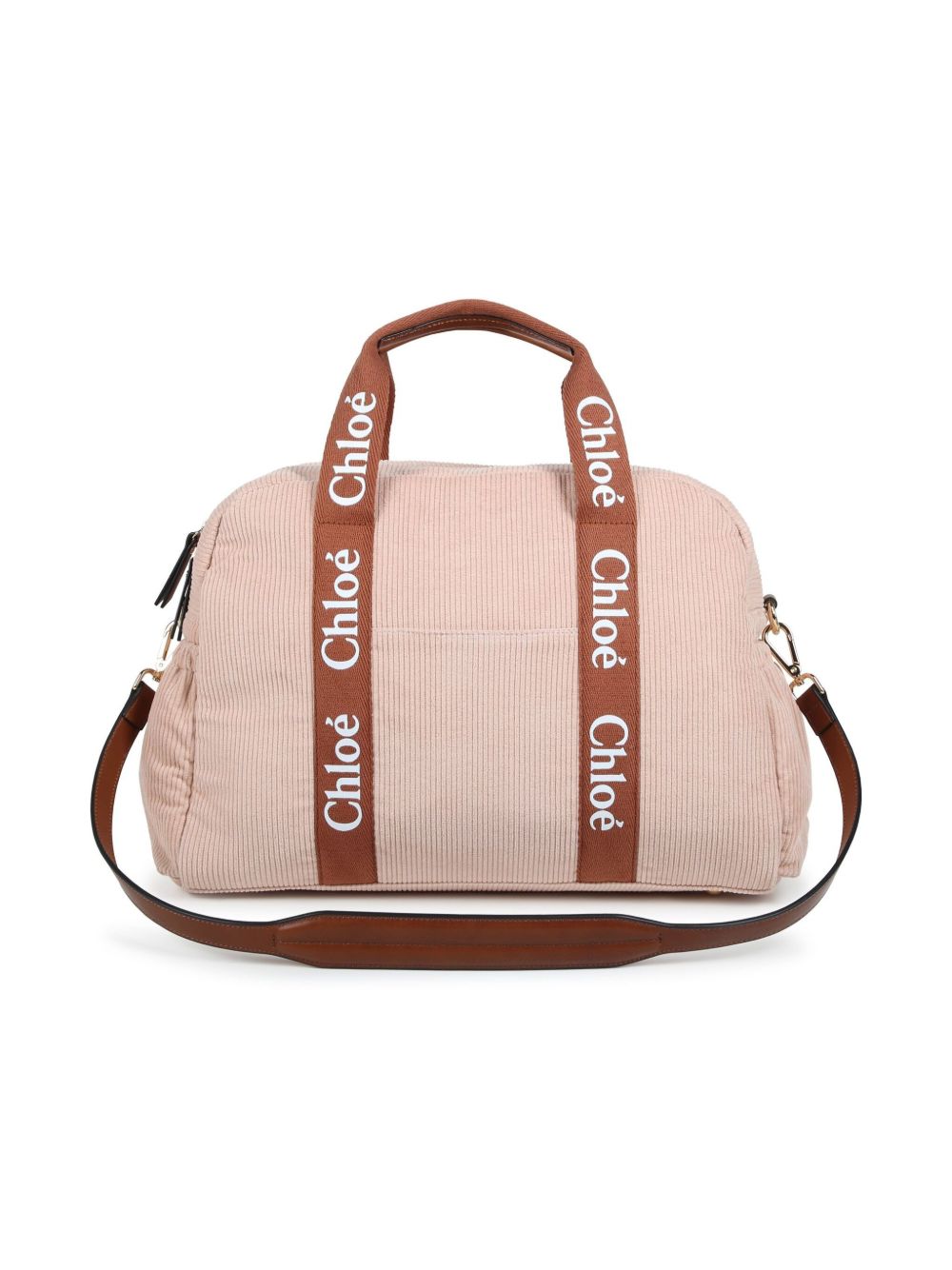 Chloé Kids logo饰带灯芯绒母婴包 - 粉色
