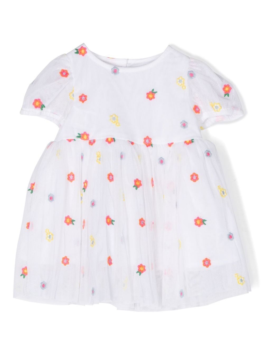 Stella McCartney Kids 花卉刺绣荷叶边连衣裙 - 白色