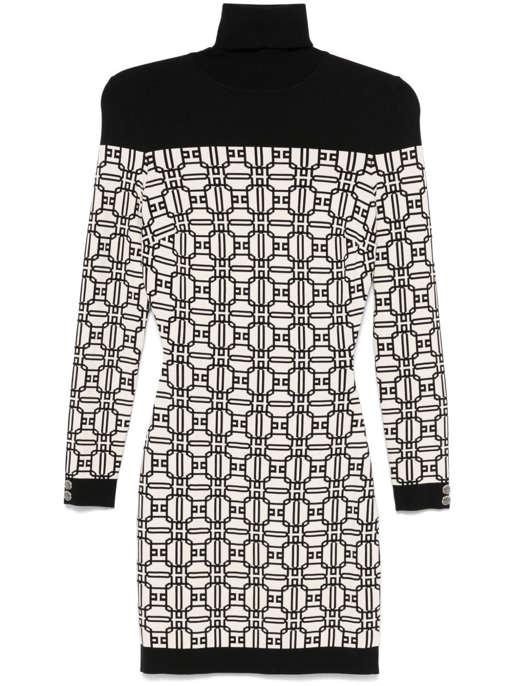 Elisabetta Franchi 提花logo高领迷你连衣裙 - 中性色