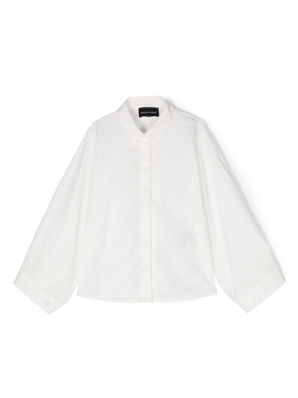 Emporio Armani Kids 阔袖棉府绸衬衫 - 白色