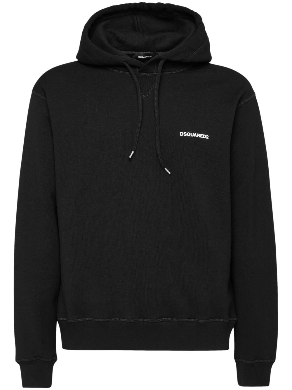 DSQUARED2 logo印花棉连帽衫 - 黑色