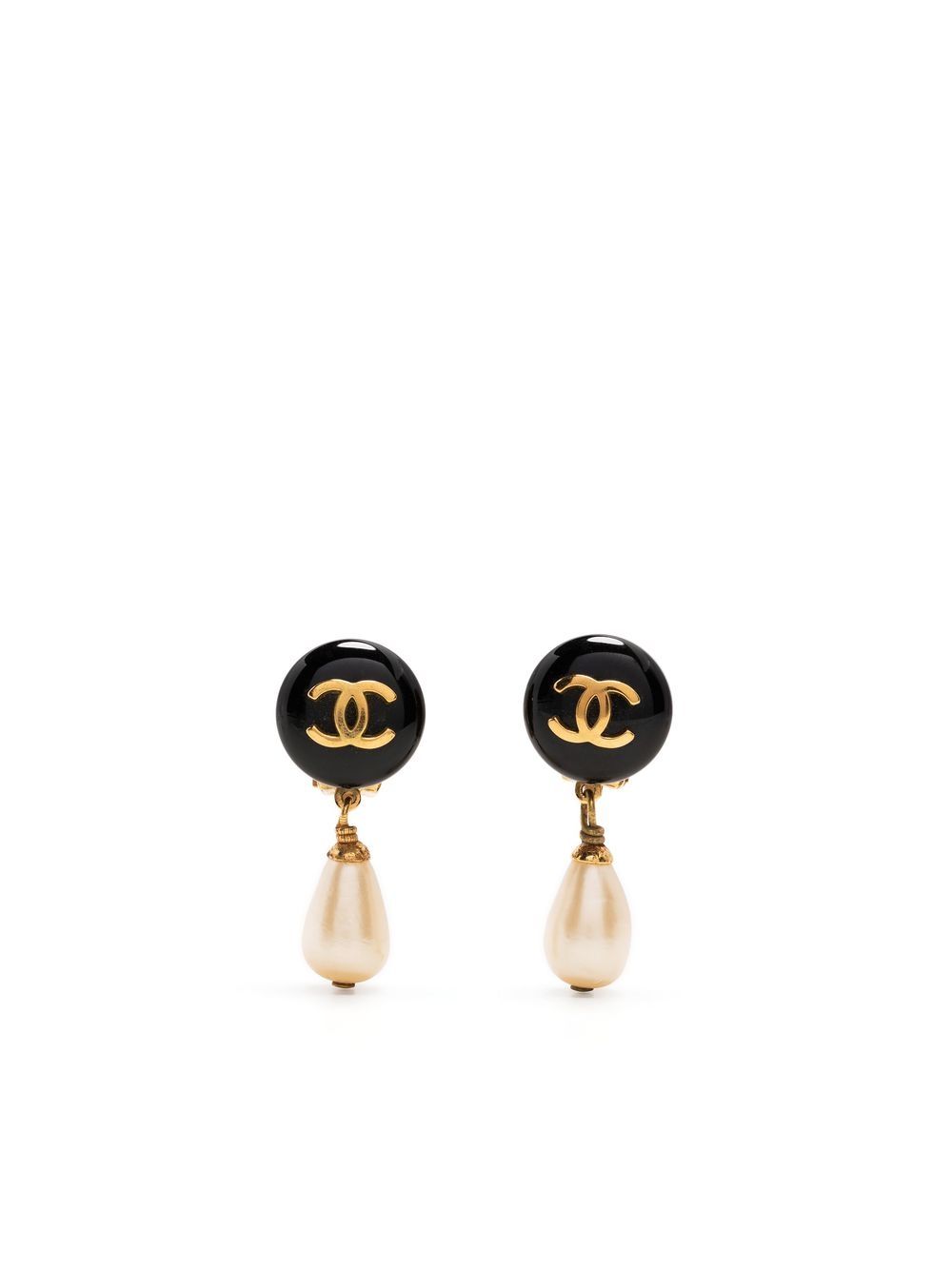 CHANEL Pre-Owned CC 夹扣式耳环（1995年典藏款） - 黑色