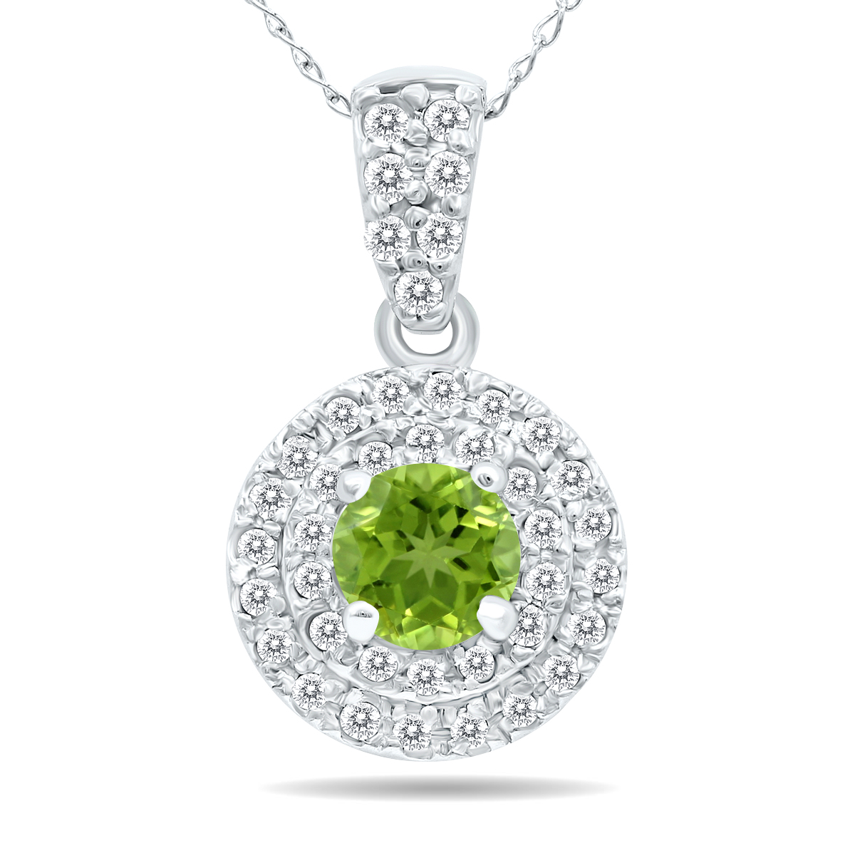 3/4 Carat TW Double Halo Peridot And Diamond Pendant in 10K White Gold